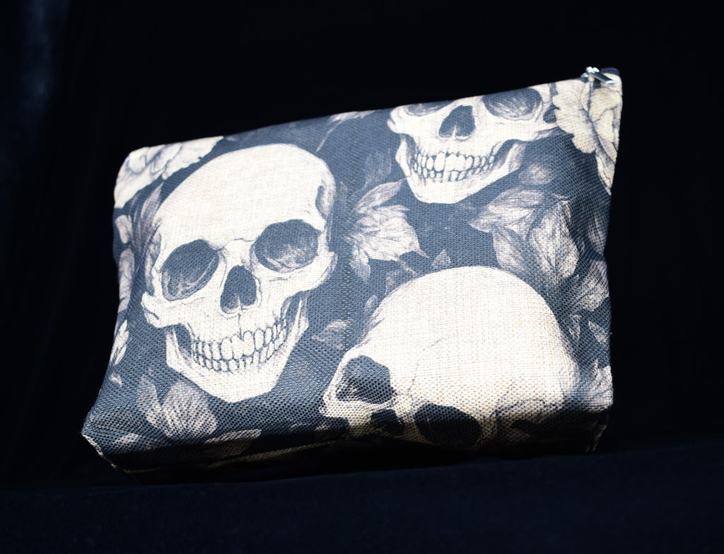 Gothic Rose and Skull Pattern Makeup Bag