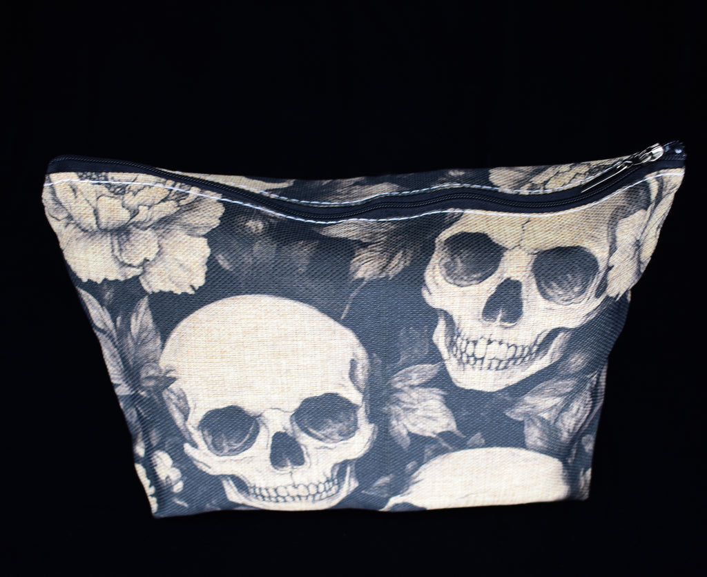 Gothic Rose and Skull Pattern Makeup Bag