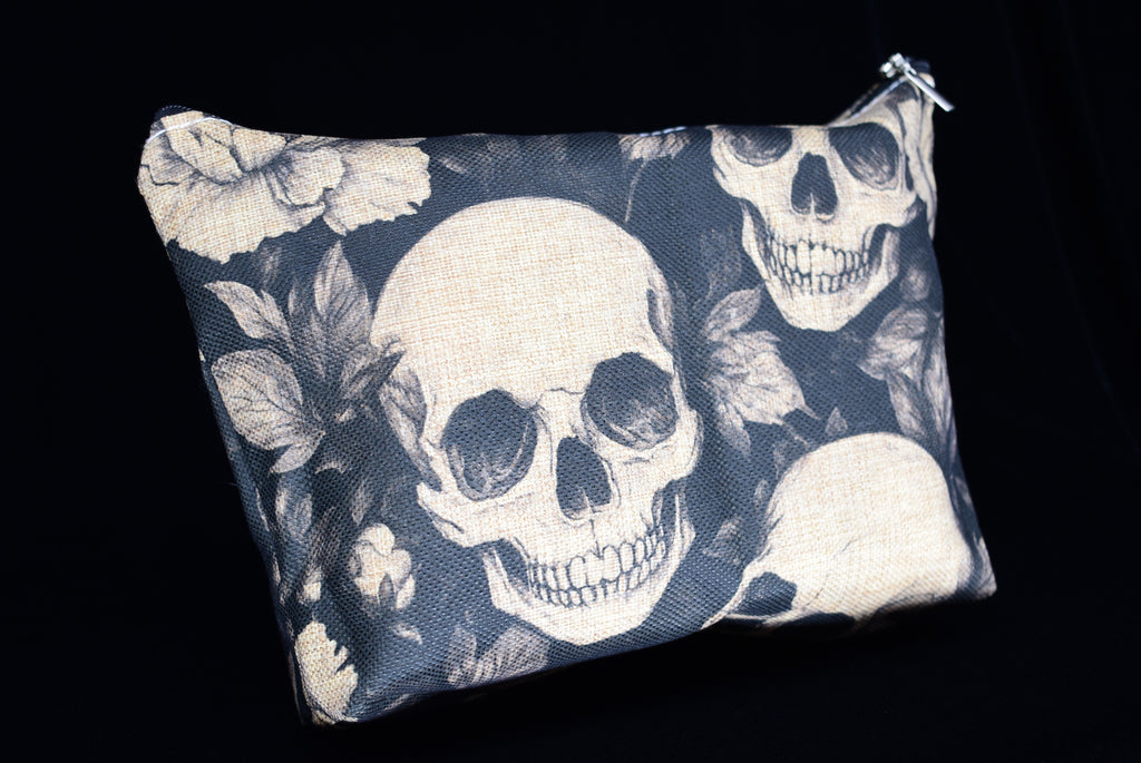Gothic Rose and Skull Pattern Makeup Bag