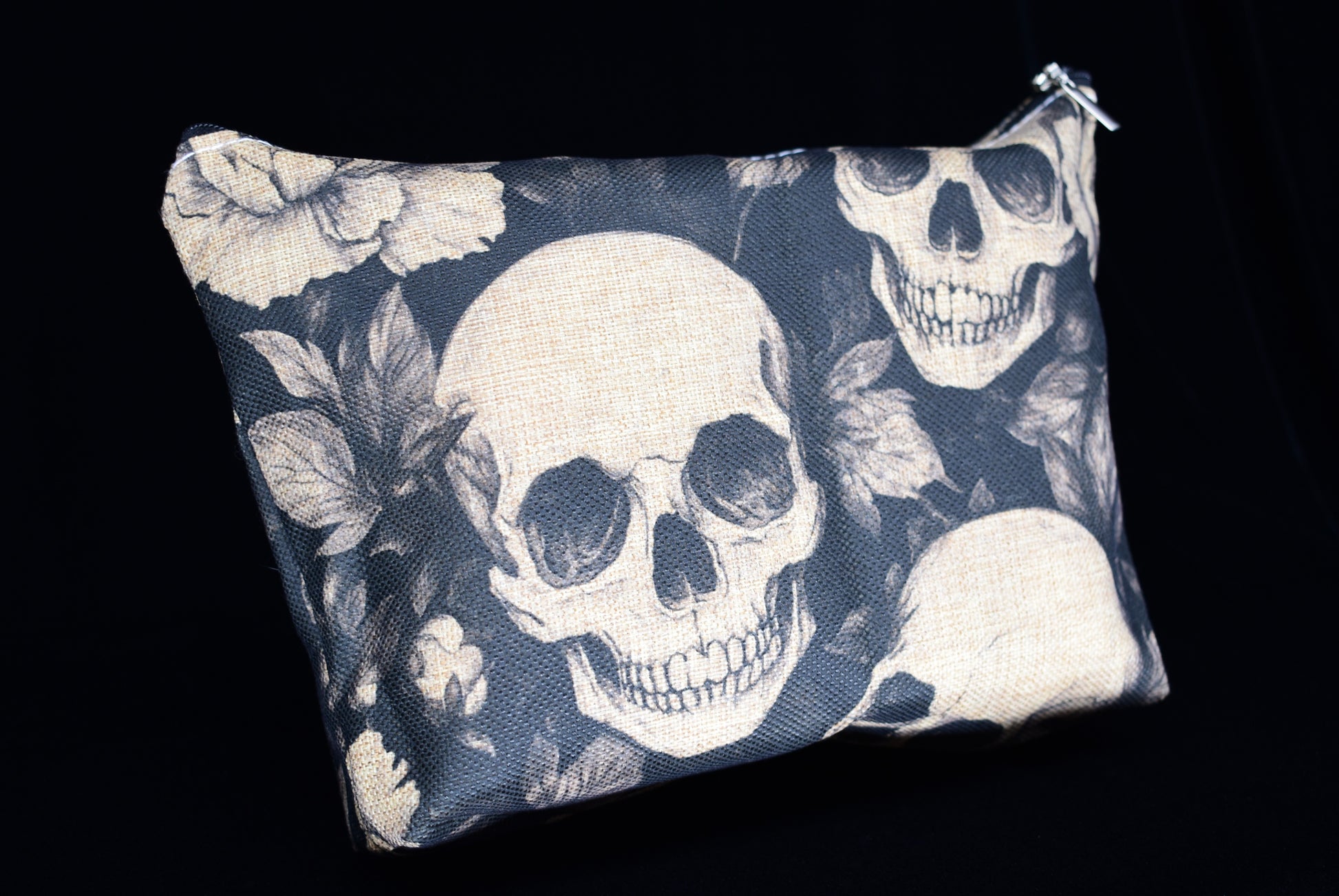 Gothic Rose and Skull Pattern Makeup Bag