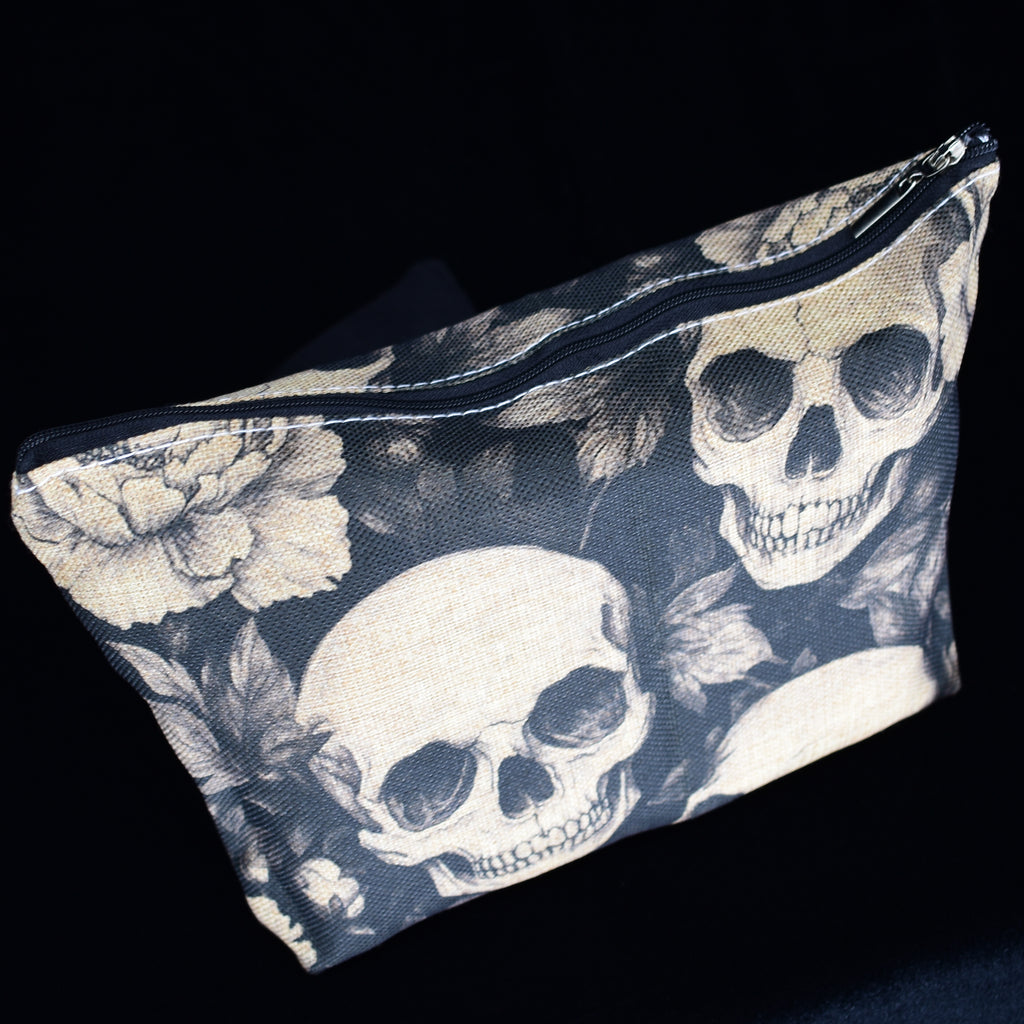 Gothic Rose and Skull Pattern Makeup Bag