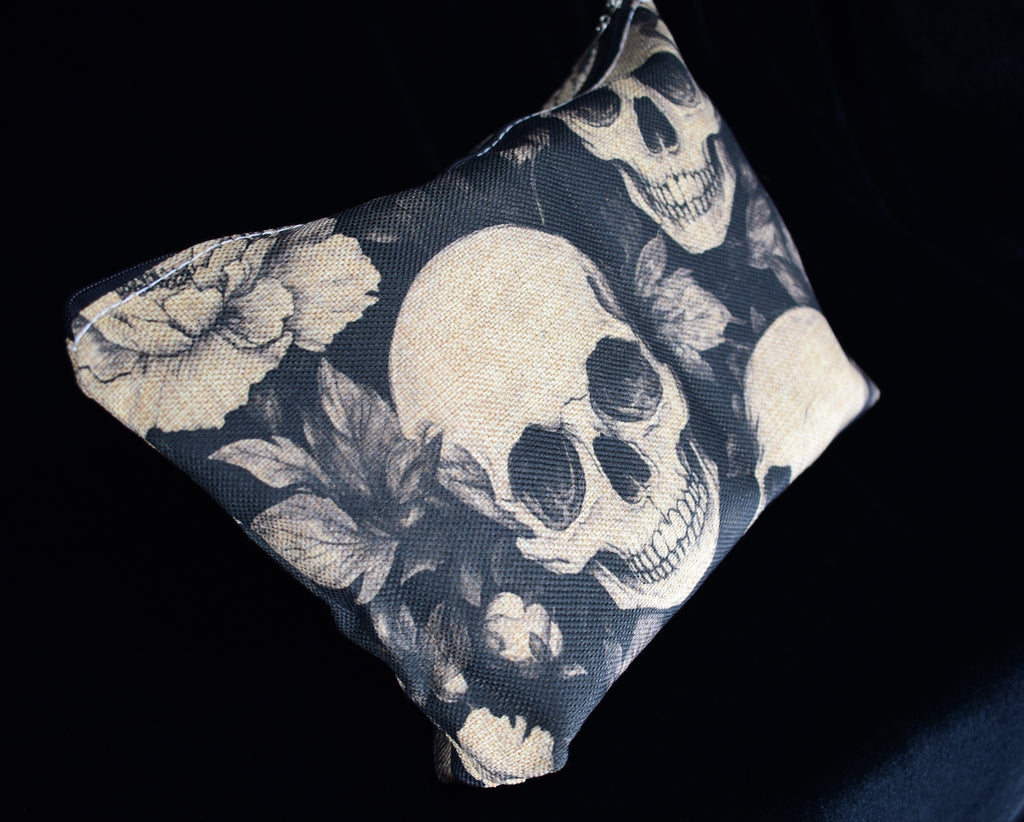 Gothic Rose and Skull Pattern Makeup Bag