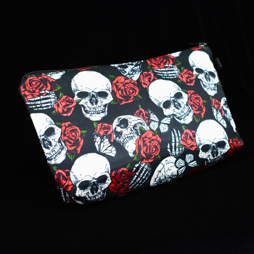 Gothic Skull Floral Makeup Bag