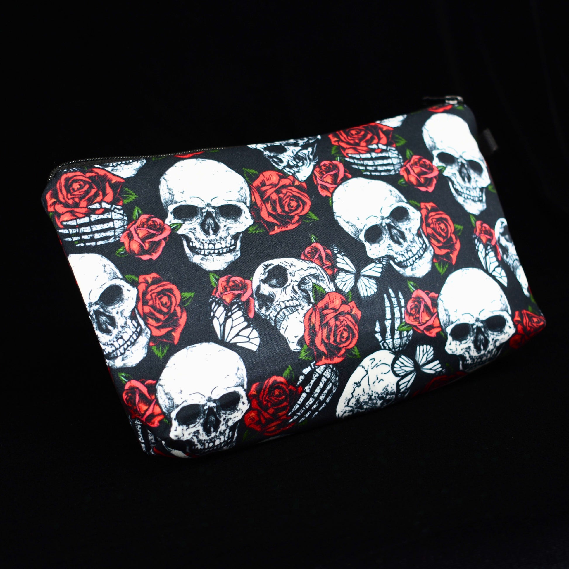 Gothic Skull Floral Makeup Bag