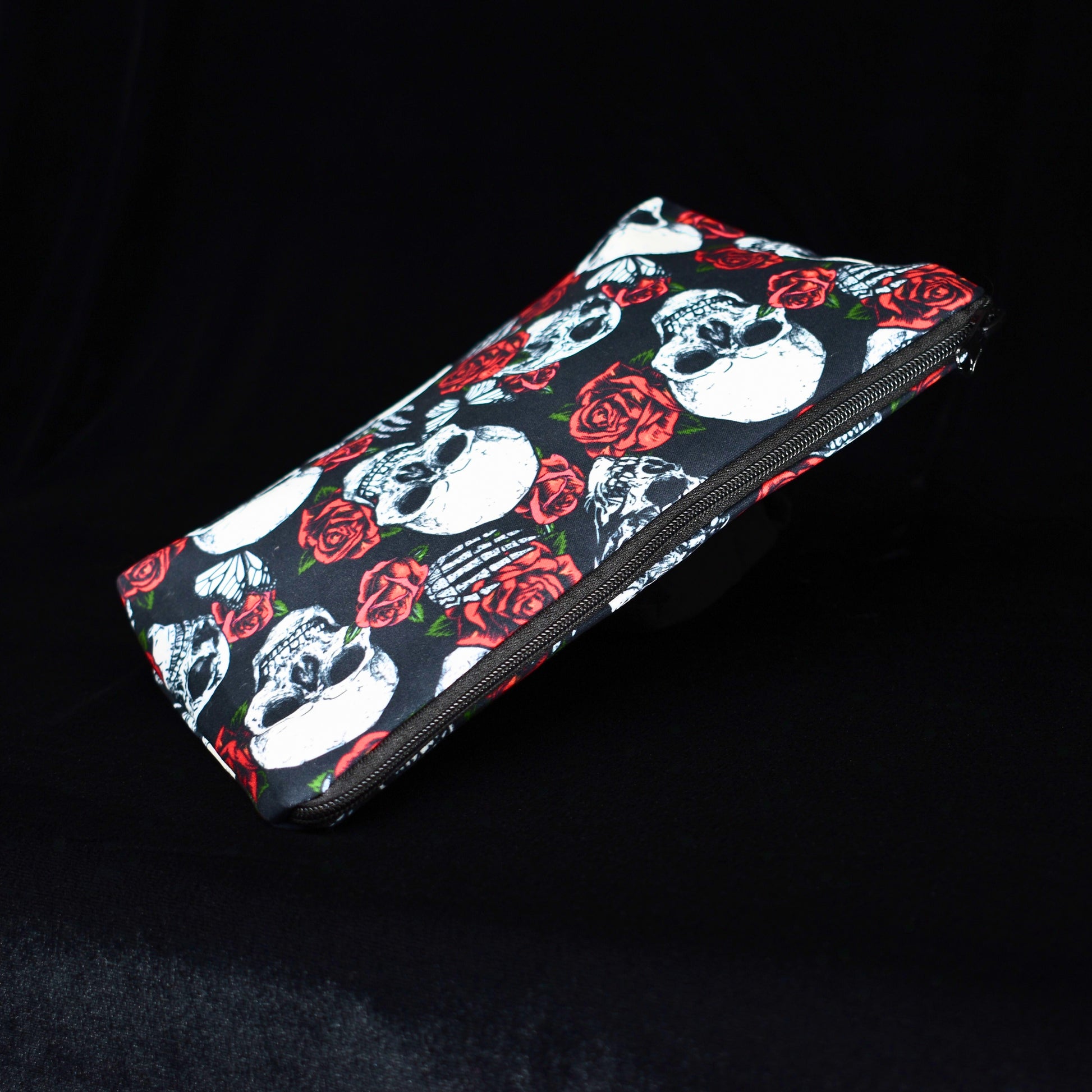 Gothic Skull Floral Makeup Bag