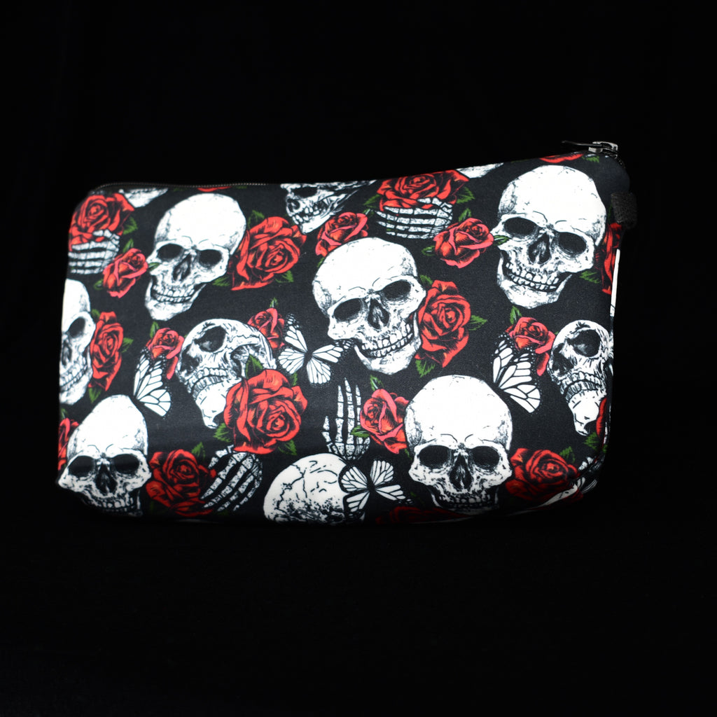Gothic Skull Floral Makeup Bag