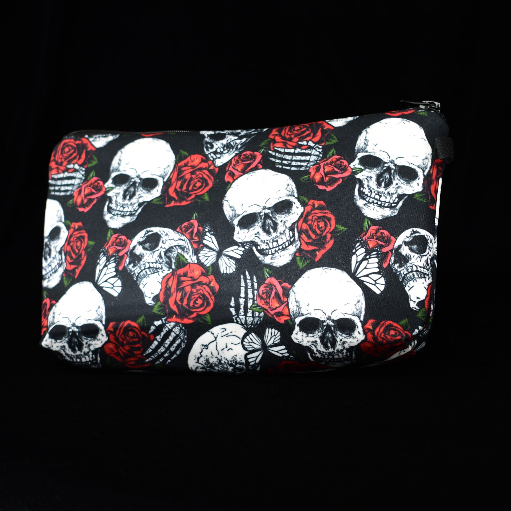 Gothic Skull Floral Makeup Bag