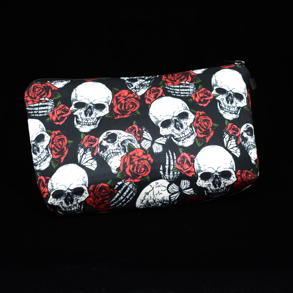 Gothic Skull Floral Makeup Bag