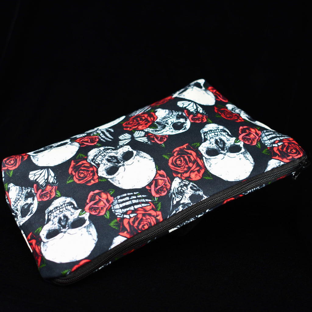Gothic Skull Floral Makeup Bag