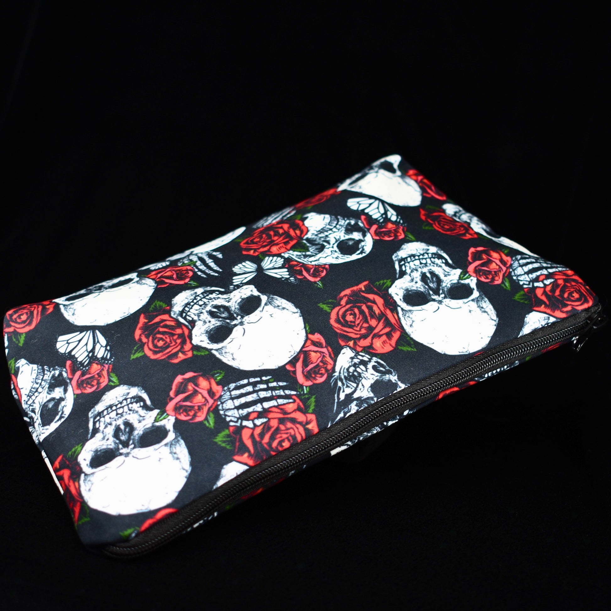 Gothic Skull Floral Makeup Bag