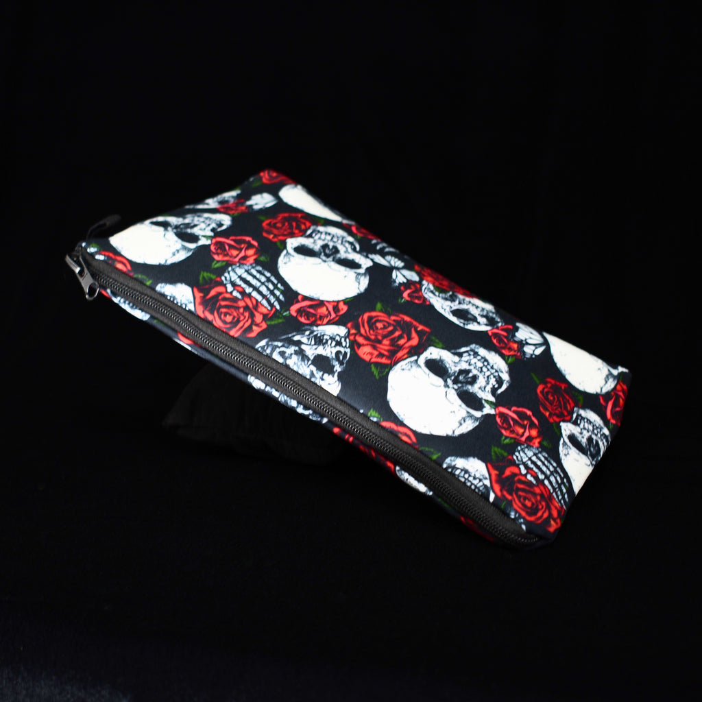 Gothic Skull Floral Makeup Bag