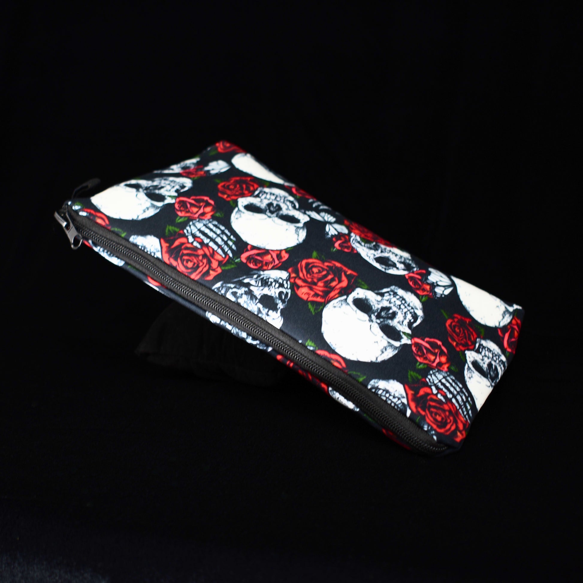 Gothic Skull Floral Makeup Bag