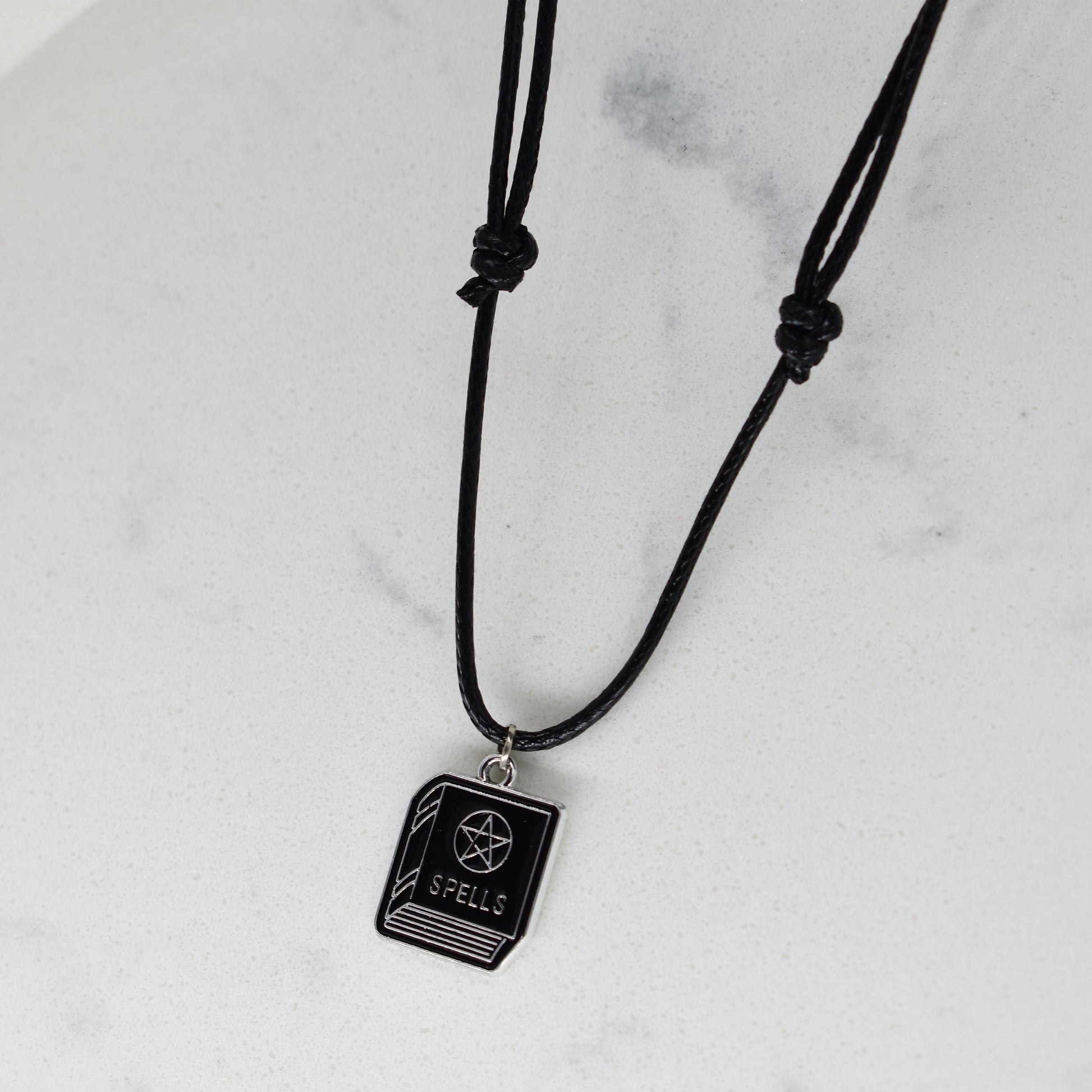 Spellbook Pentagram Enamel Black Cord Necklace