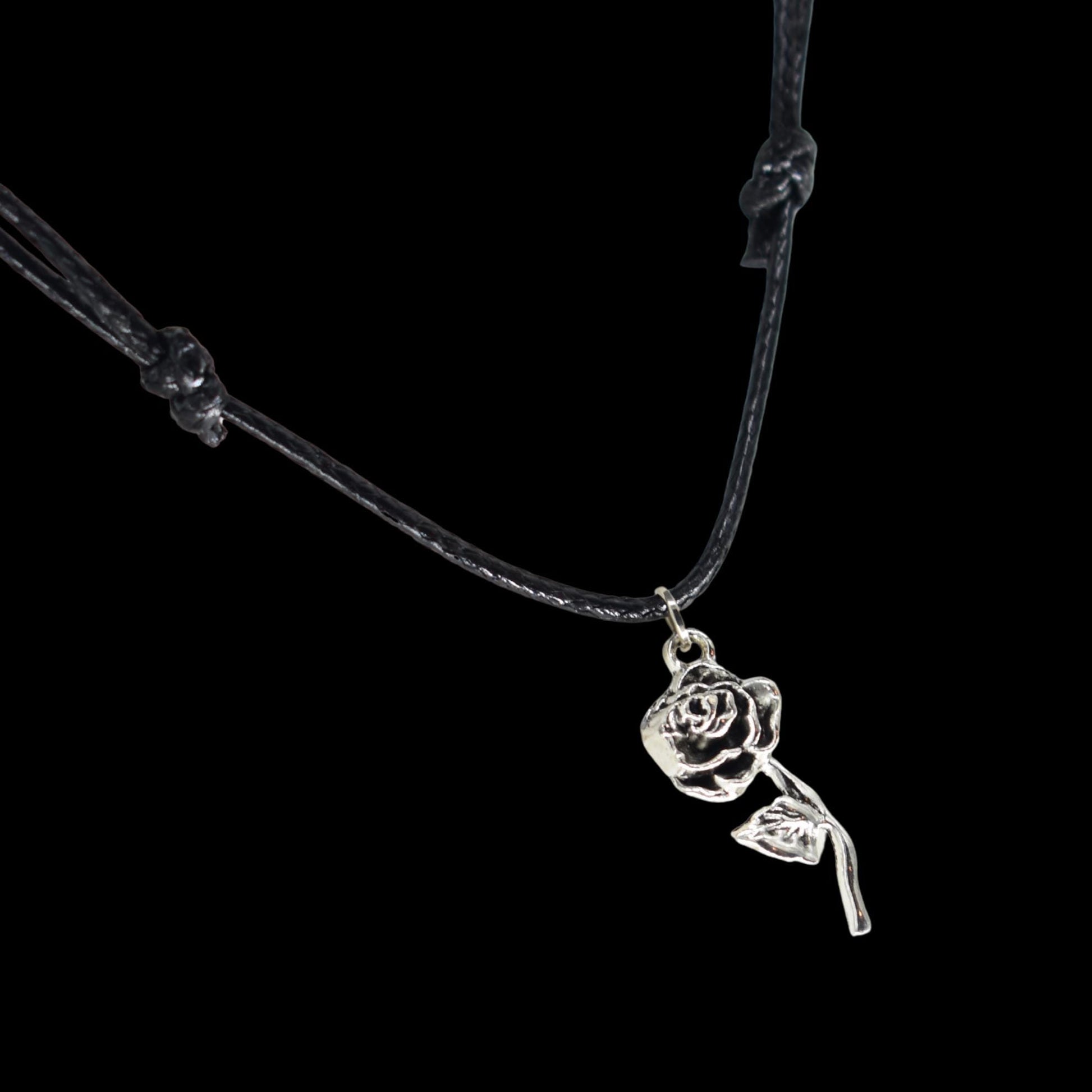 Rose Stem Black Cord Necklace