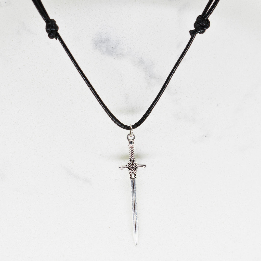 Sword Medieval Fantasy Black Cord Necklace