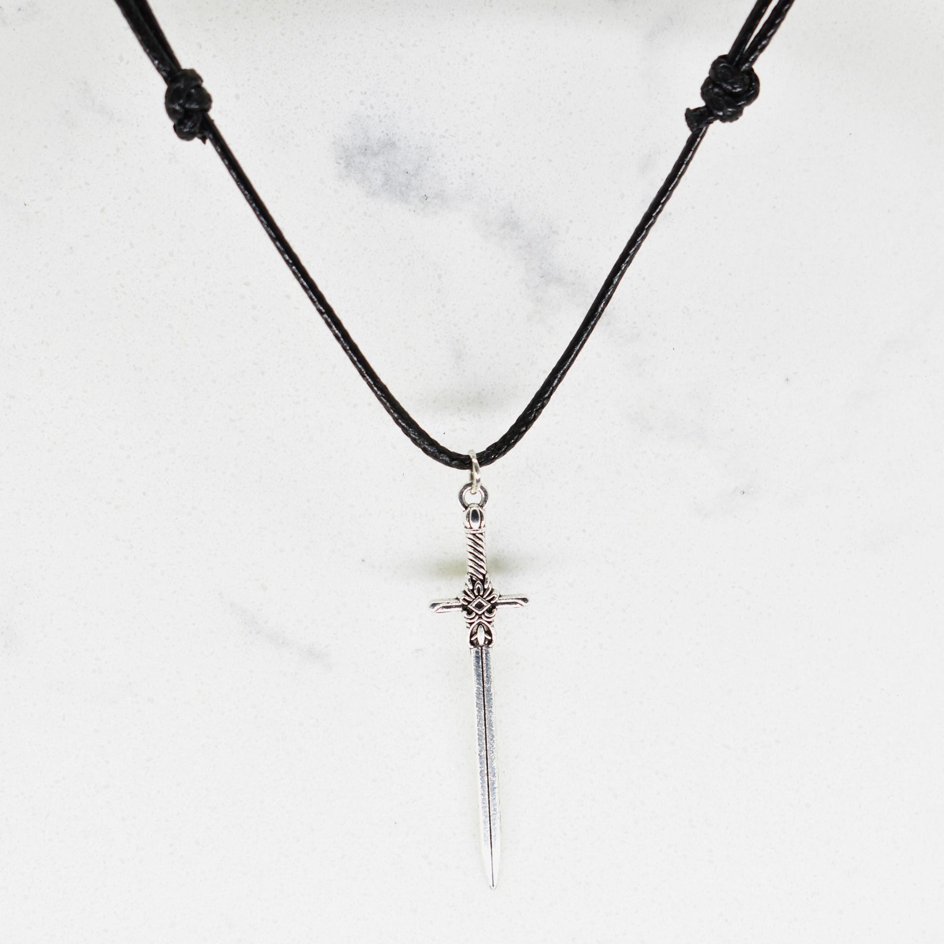 Sword Medieval Fantasy Black Cord Necklace