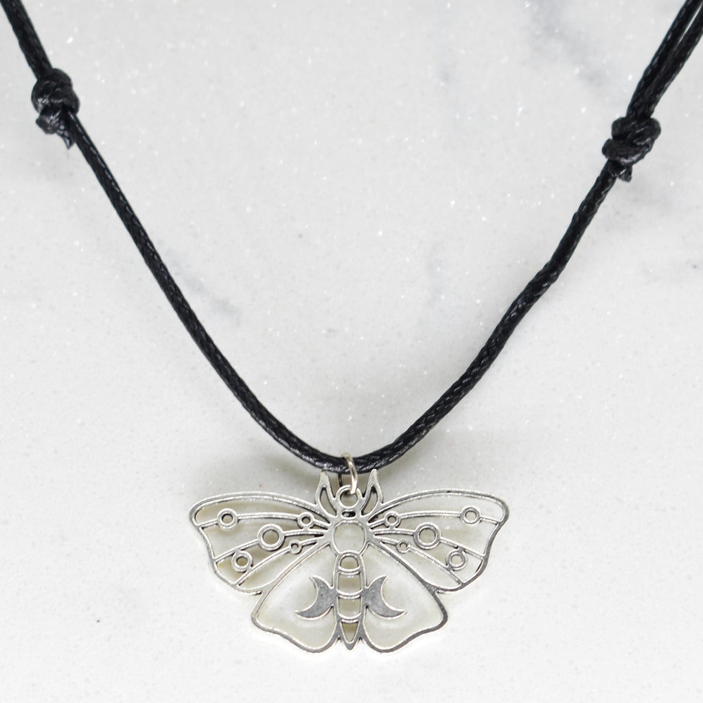 Moth Black Cord Necklace
