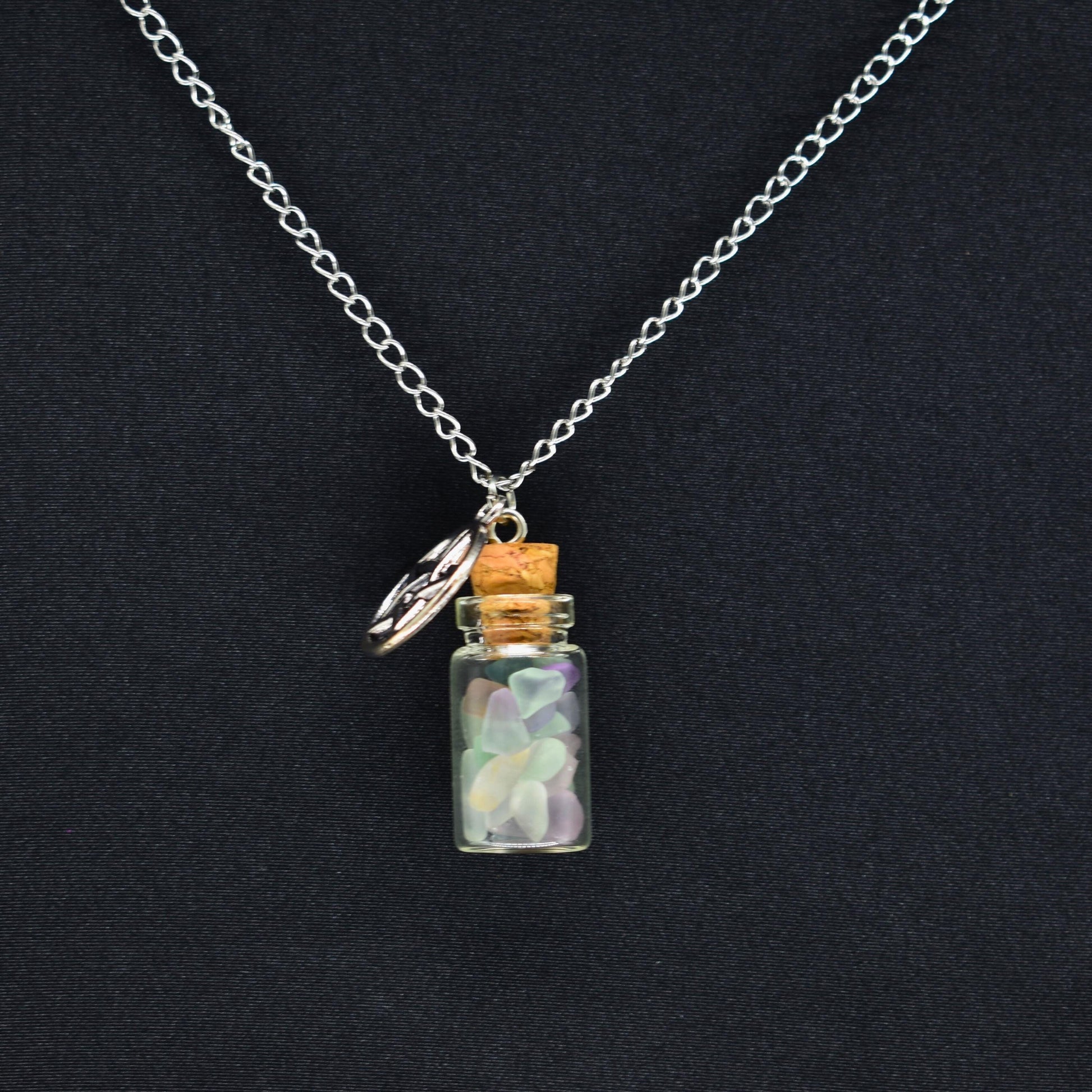Fluorite Spell Jar Pentagram Silver Chain Necklace