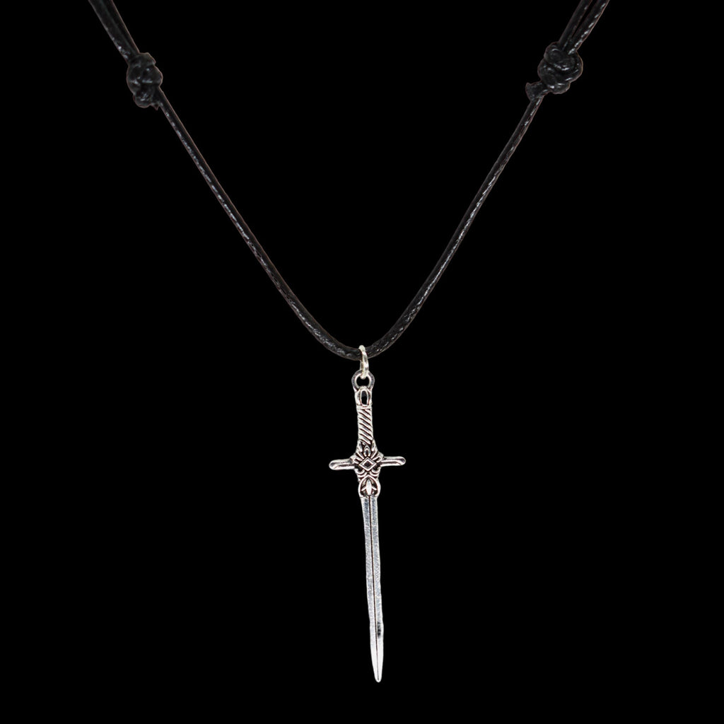 Sword Medieval Fantasy Black Cord Necklace