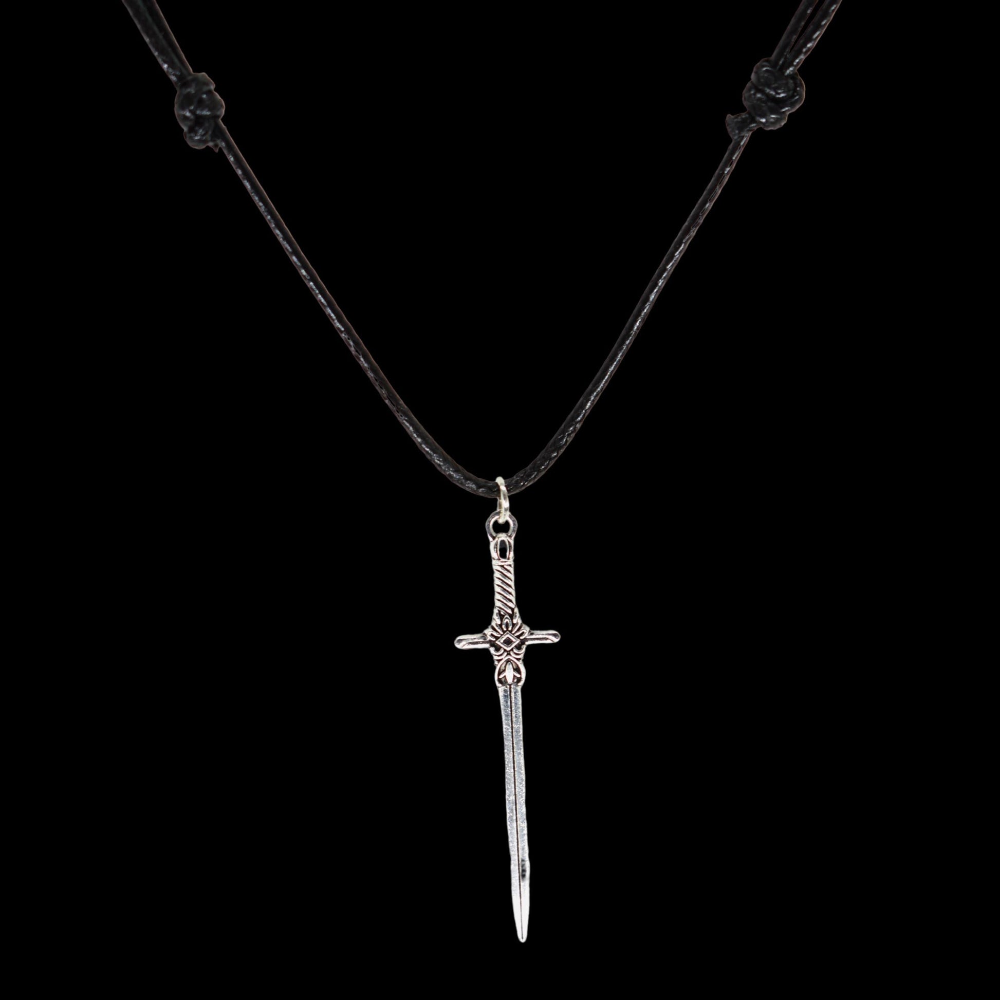 Sword Medieval Fantasy Black Cord Necklace