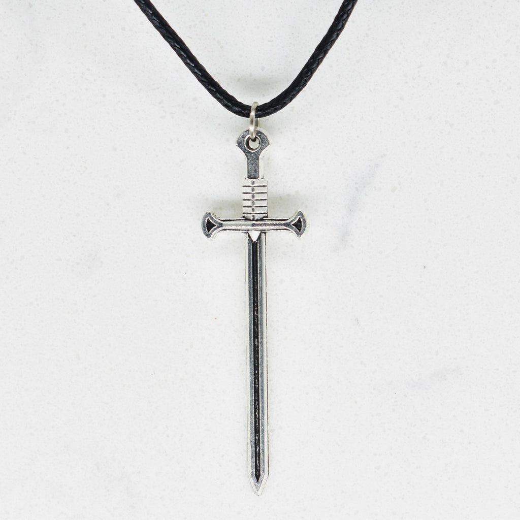 Rustic Sword Black Cord Fantasy Necklace