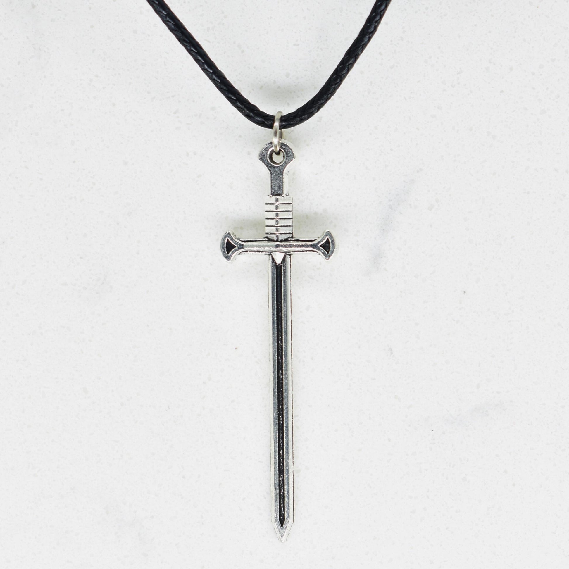 Rustic Sword Black Cord Fantasy Necklace