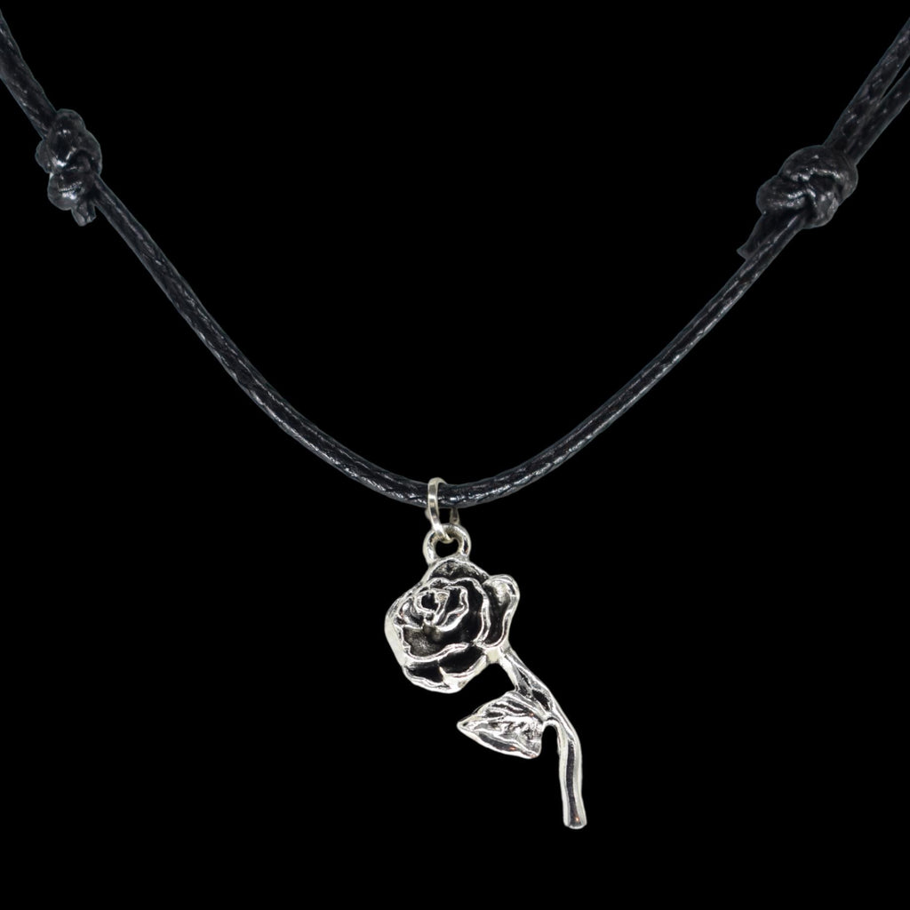 Rose Stem Black Cord Necklace