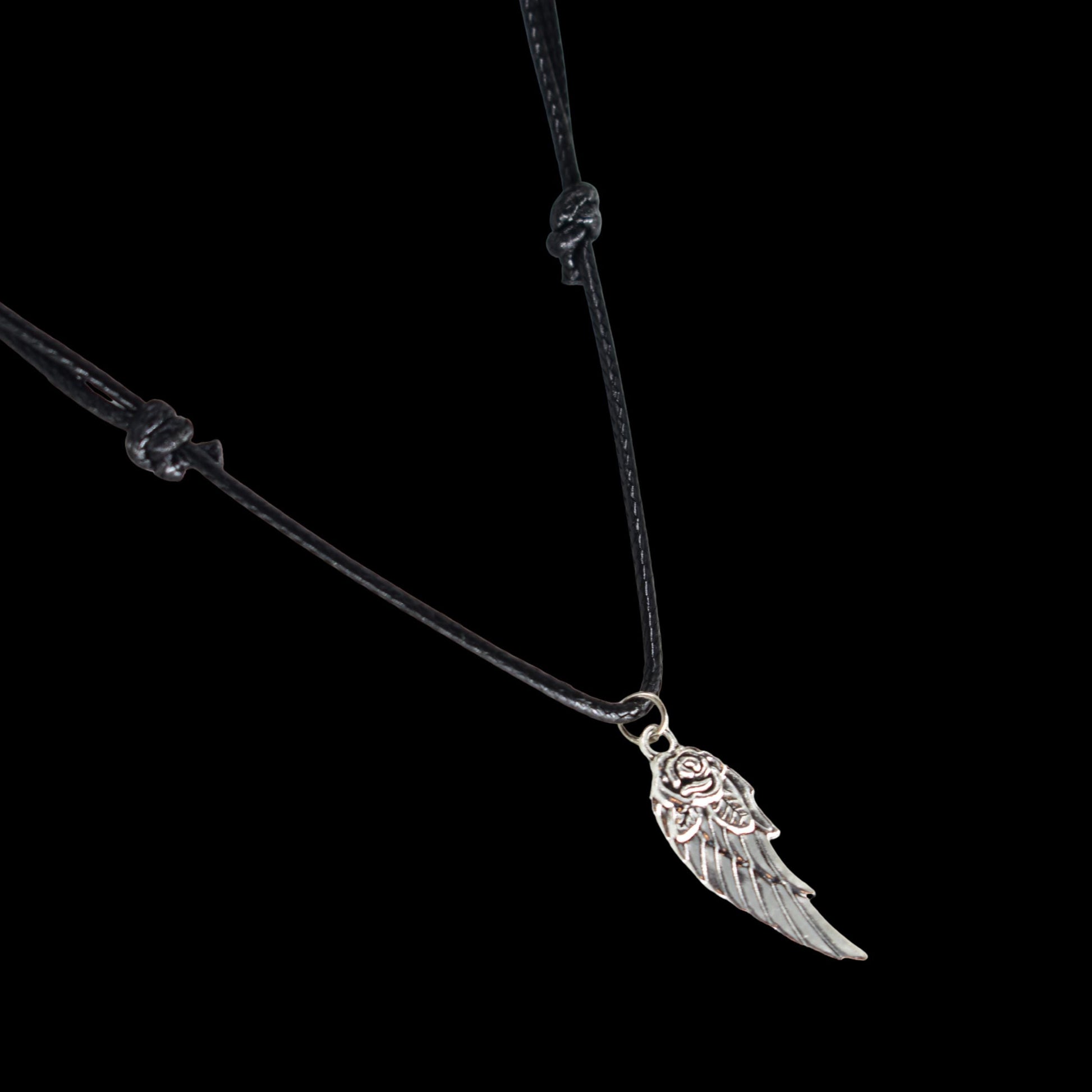 Rose Wing Black Cord Necklace
