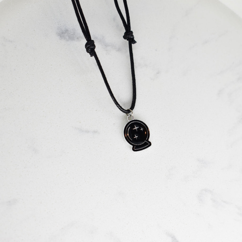 Crystal Ball Enamel Black Cord Necklace