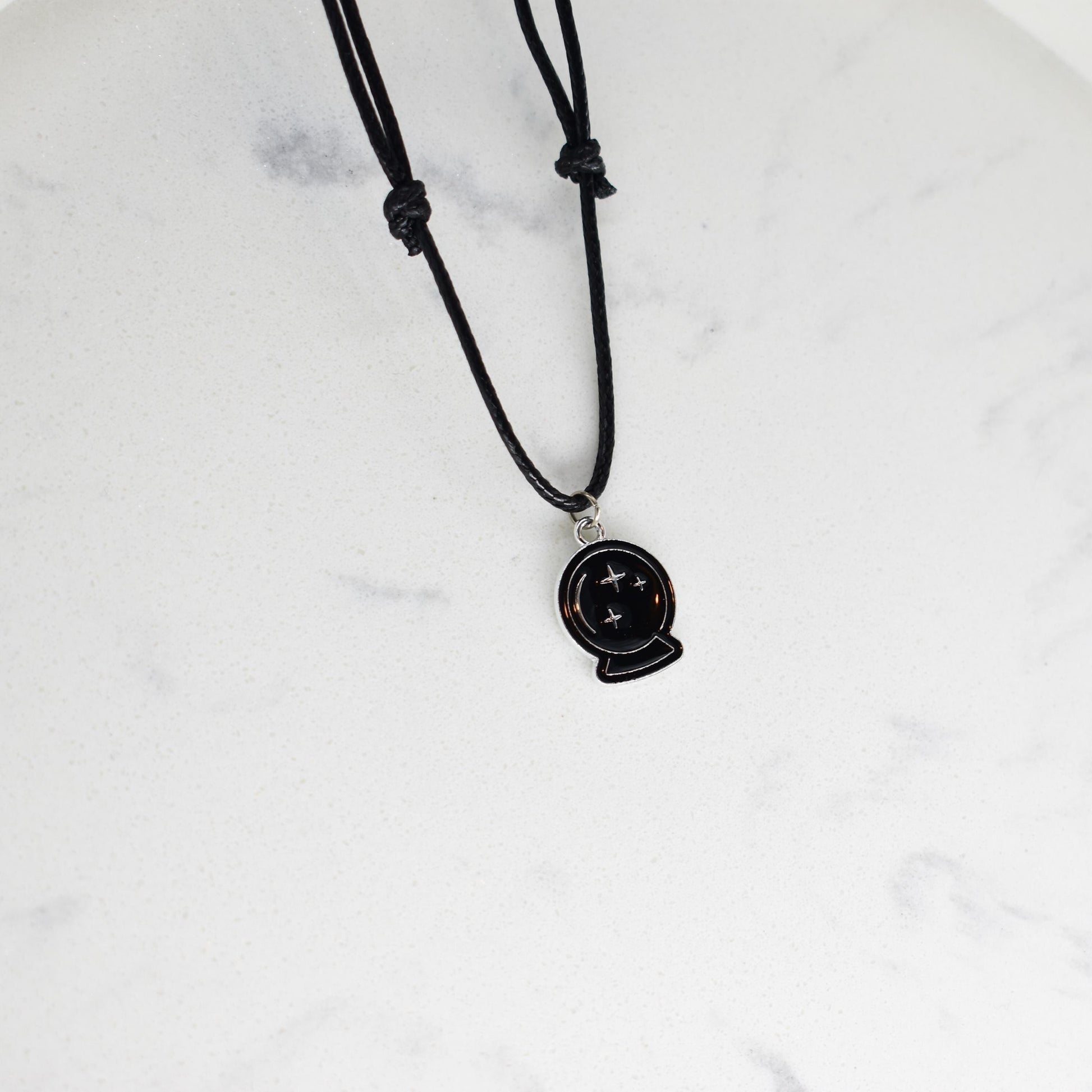 Crystal Ball Enamel Black Cord Necklace