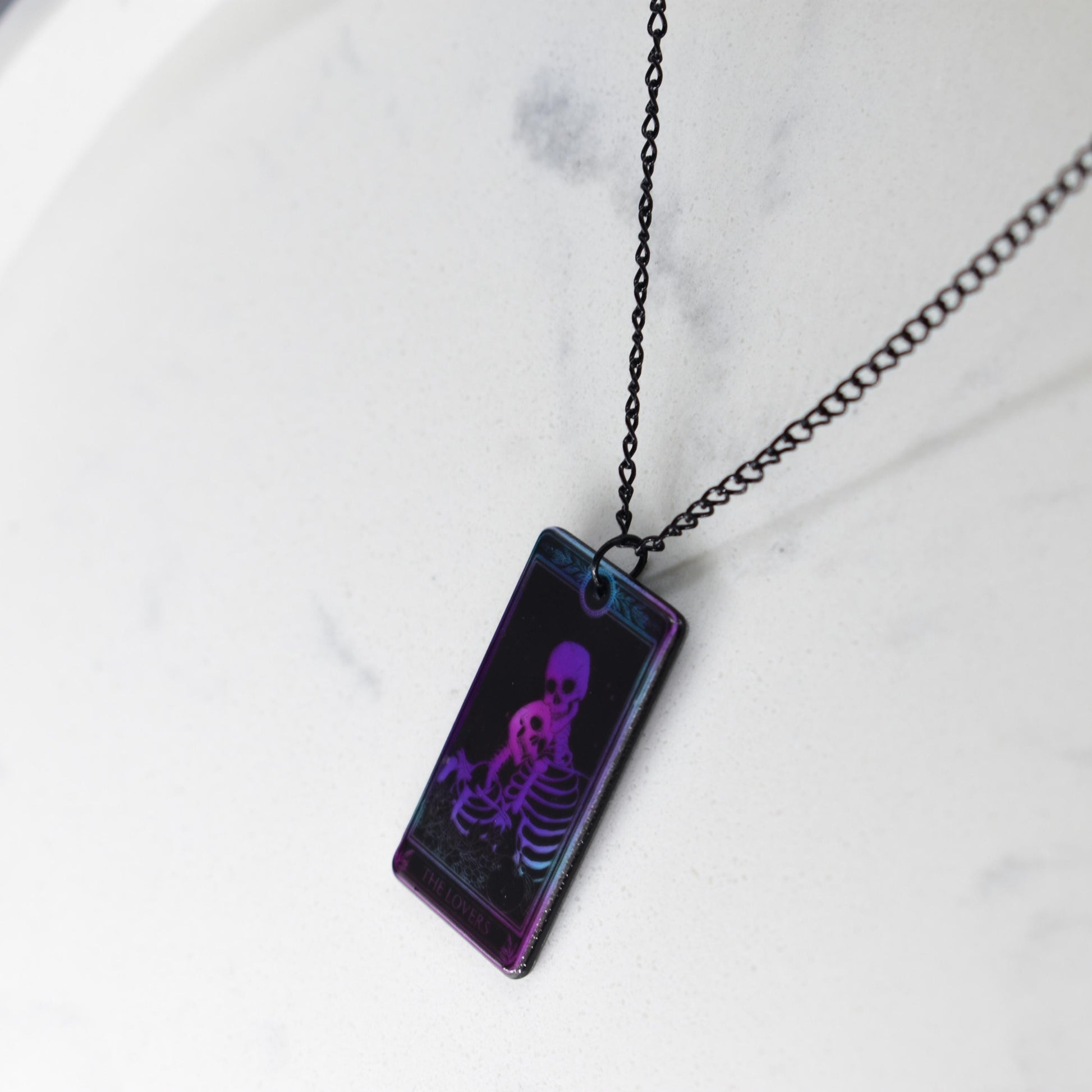 The Lovers Tarot Card Black Chain Necklace