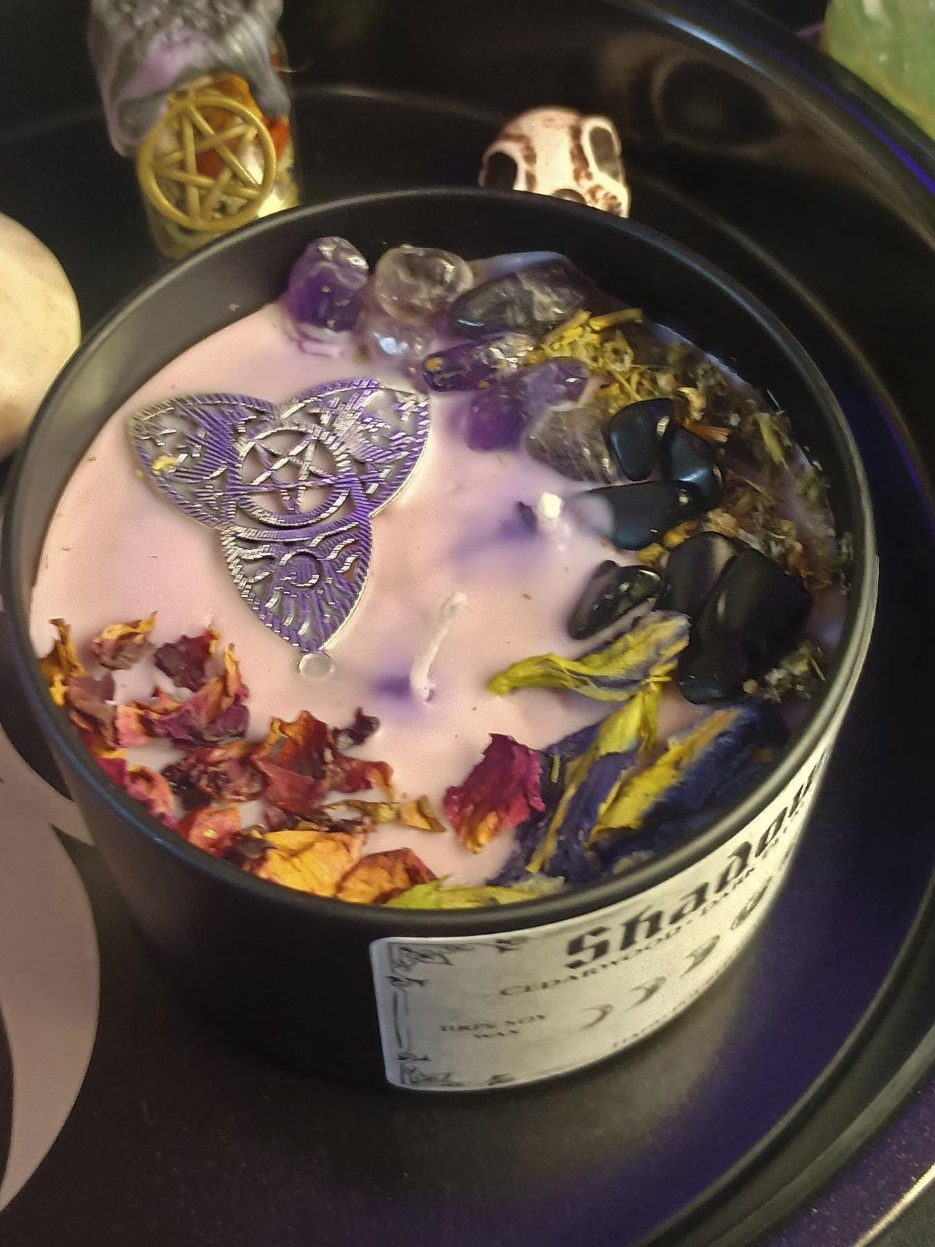 Shadowveil Intention Candle Jar | Herb & Crystal Infused