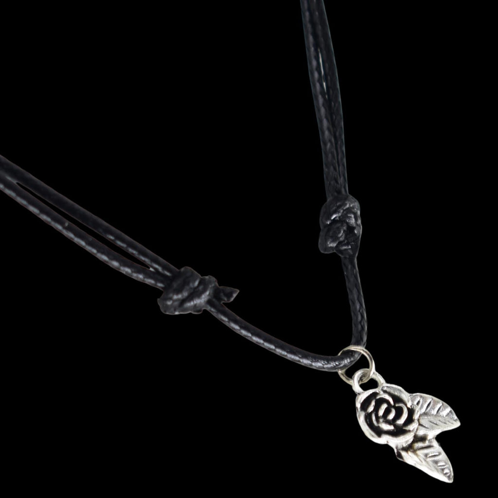 Rose Leaf Black Cord Necklace