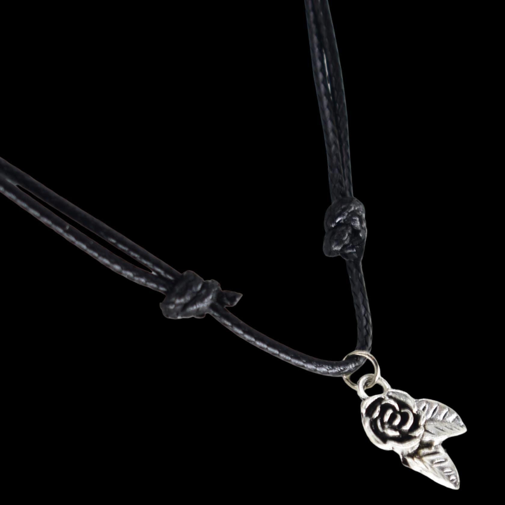 Rose Leaf Black Cord Necklace