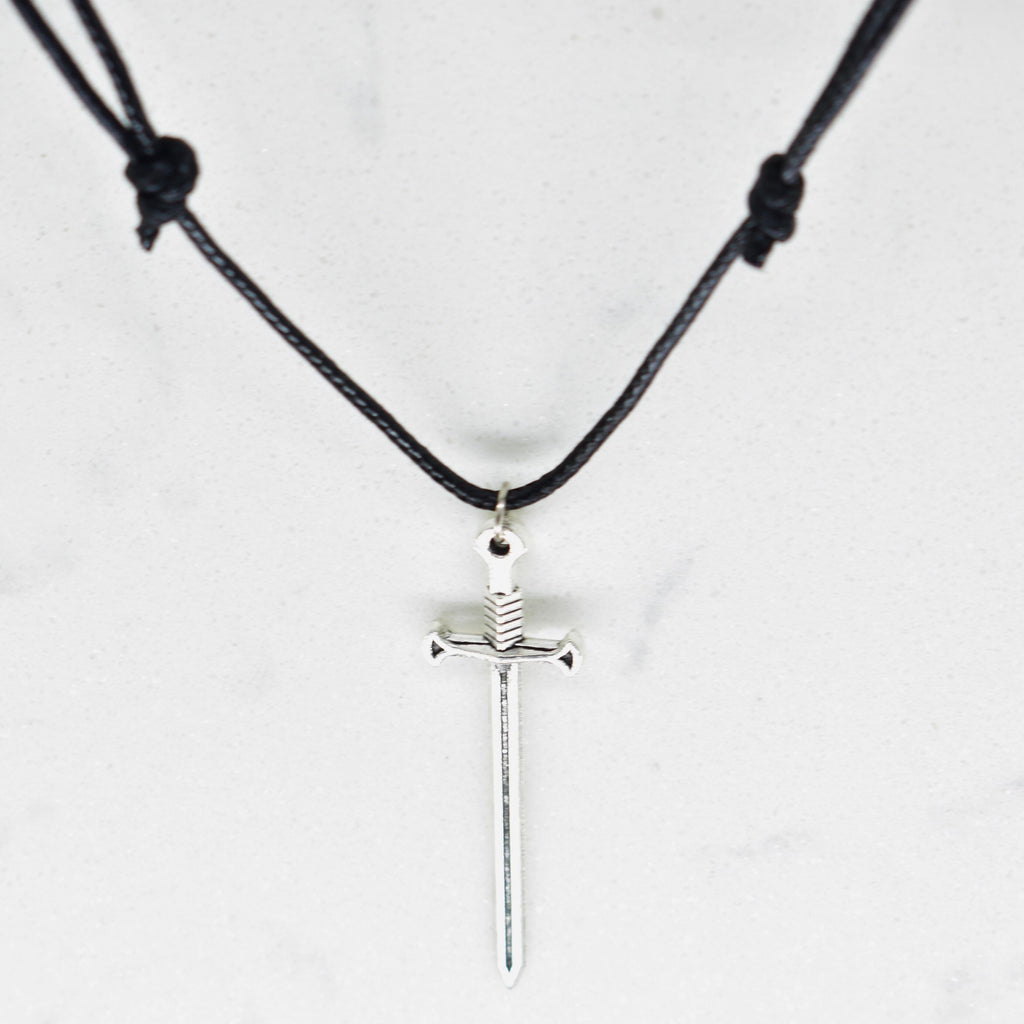 Rustic Sword Black Cord Fantasy Necklace