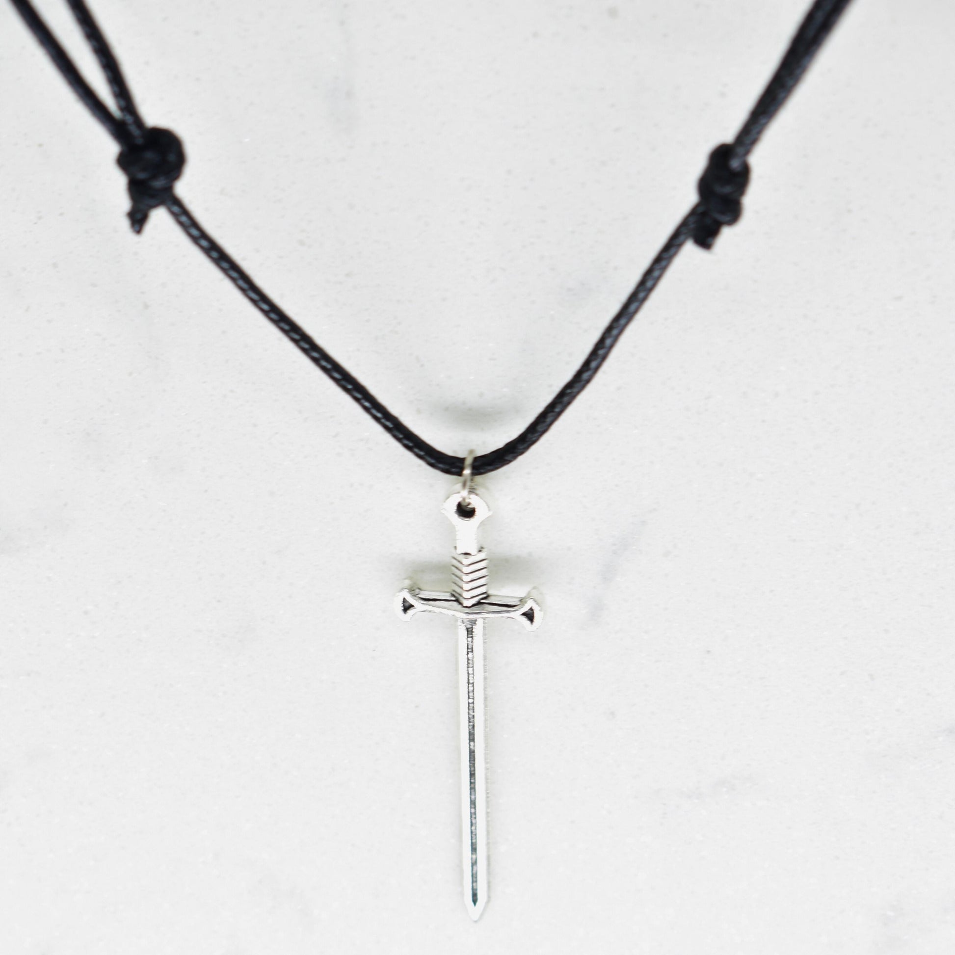 Rustic Sword Black Cord Fantasy Necklace
