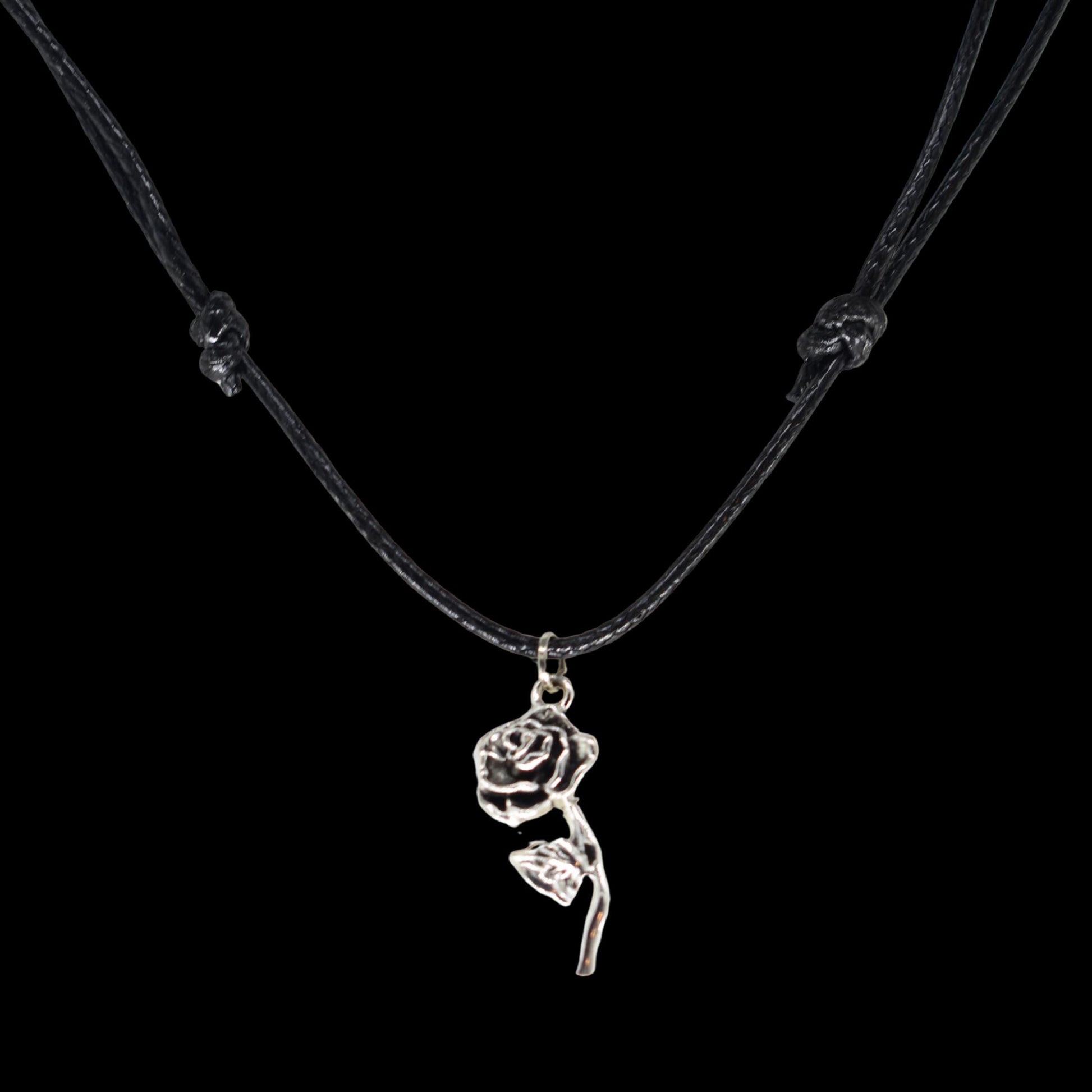 Rose Stem Black Cord Necklace