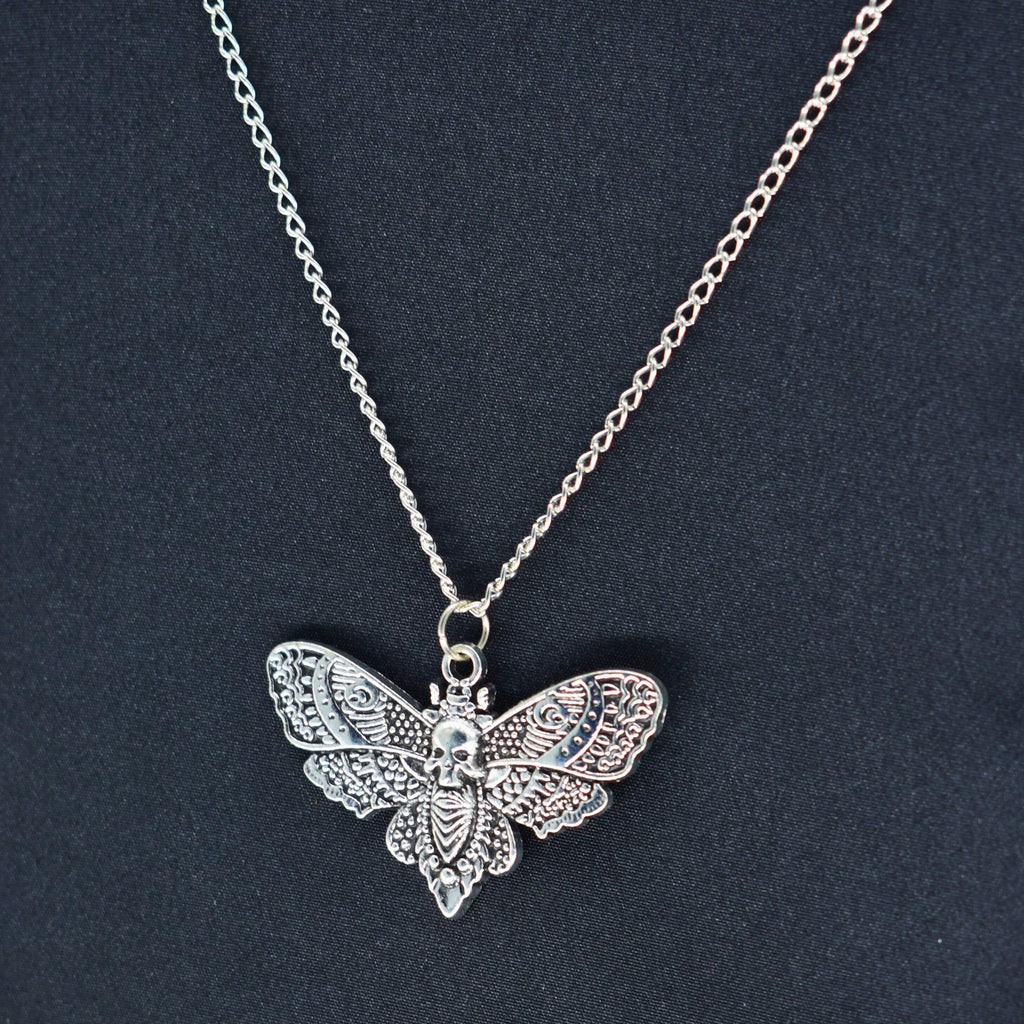 Moth Skull Silver Chain Necklace