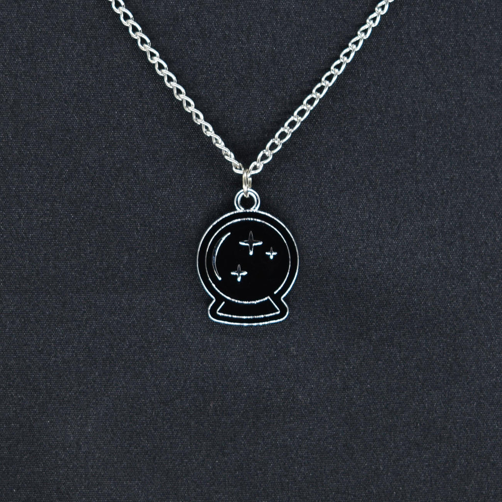 Crystal Ball Enamel Silver Chain Necklace