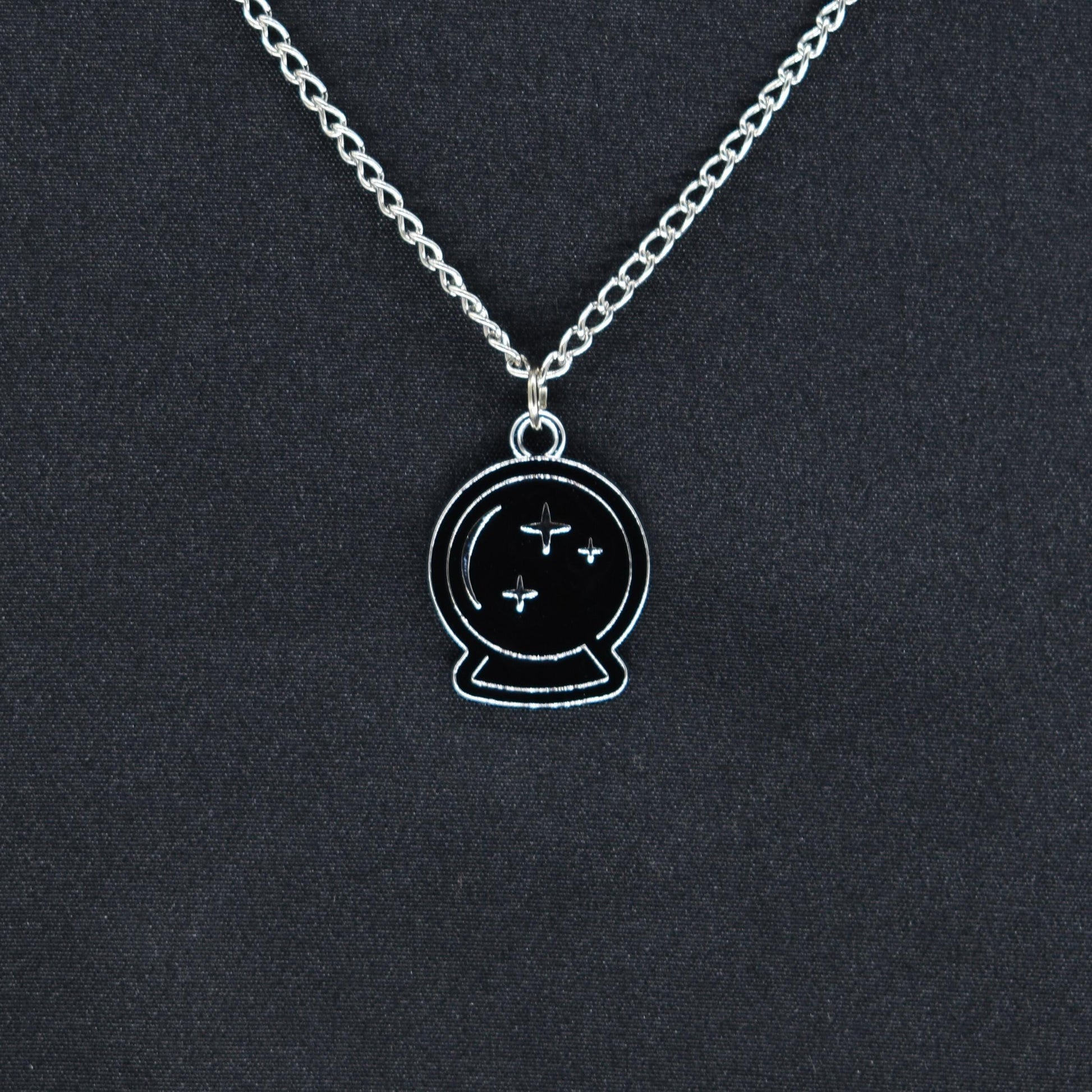 Crystal Ball Enamel Silver Chain Necklace