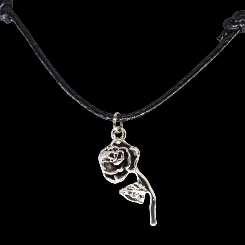 Rose Stem Black Cord Necklace