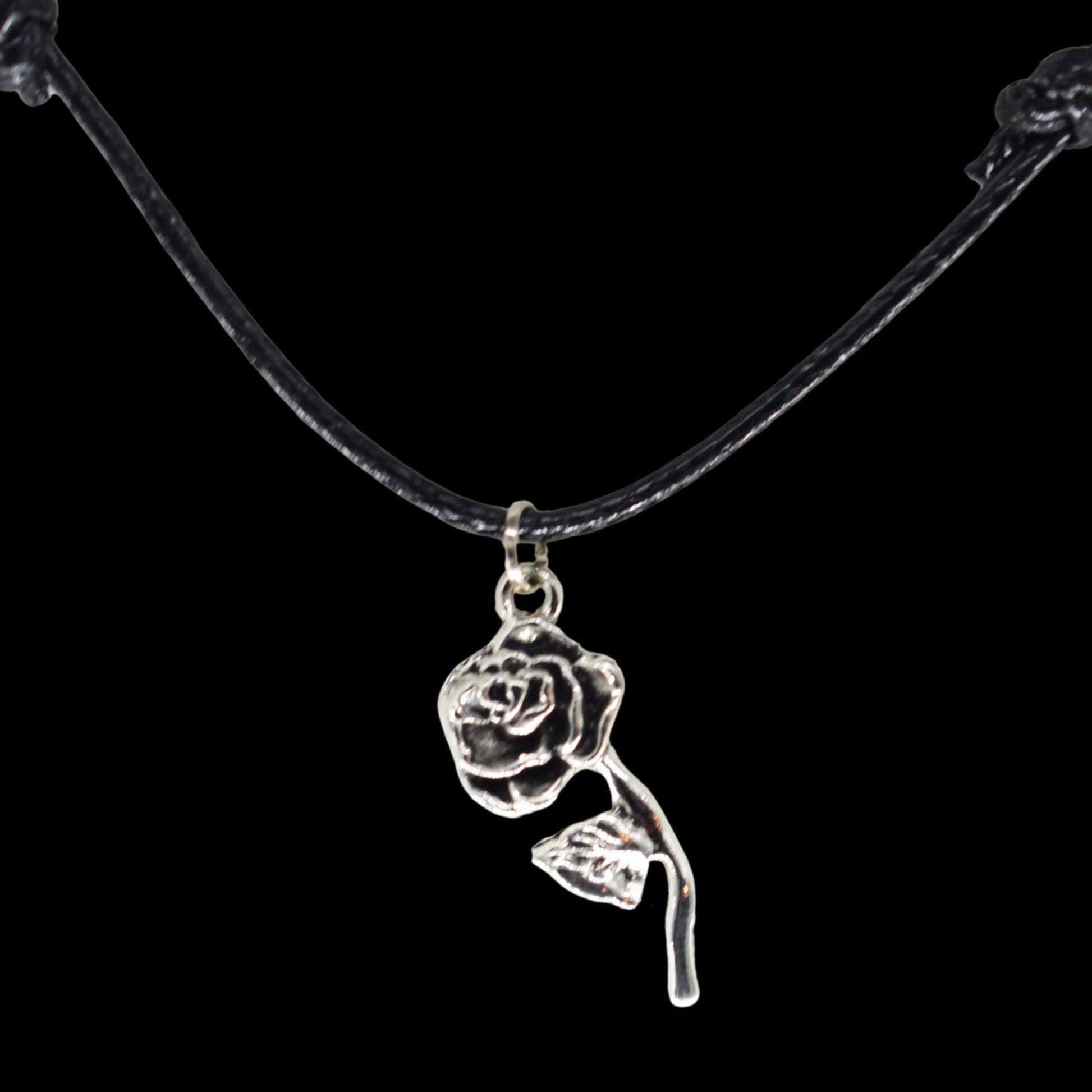 Rose Stem Black Cord Necklace