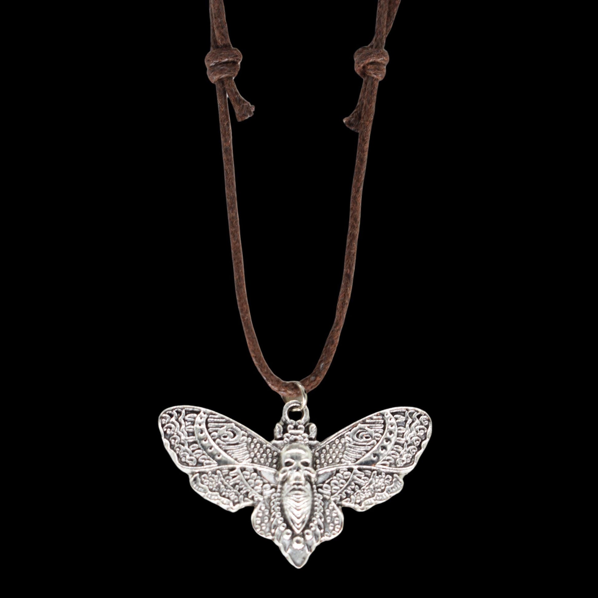 Skull Moth Brown Cord Necklace