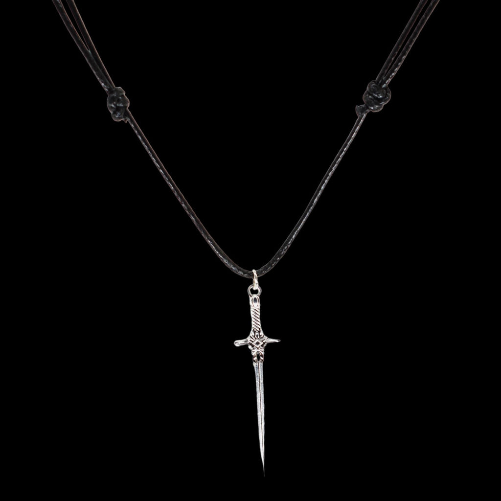 Sword Medieval Fantasy Black Cord Necklace