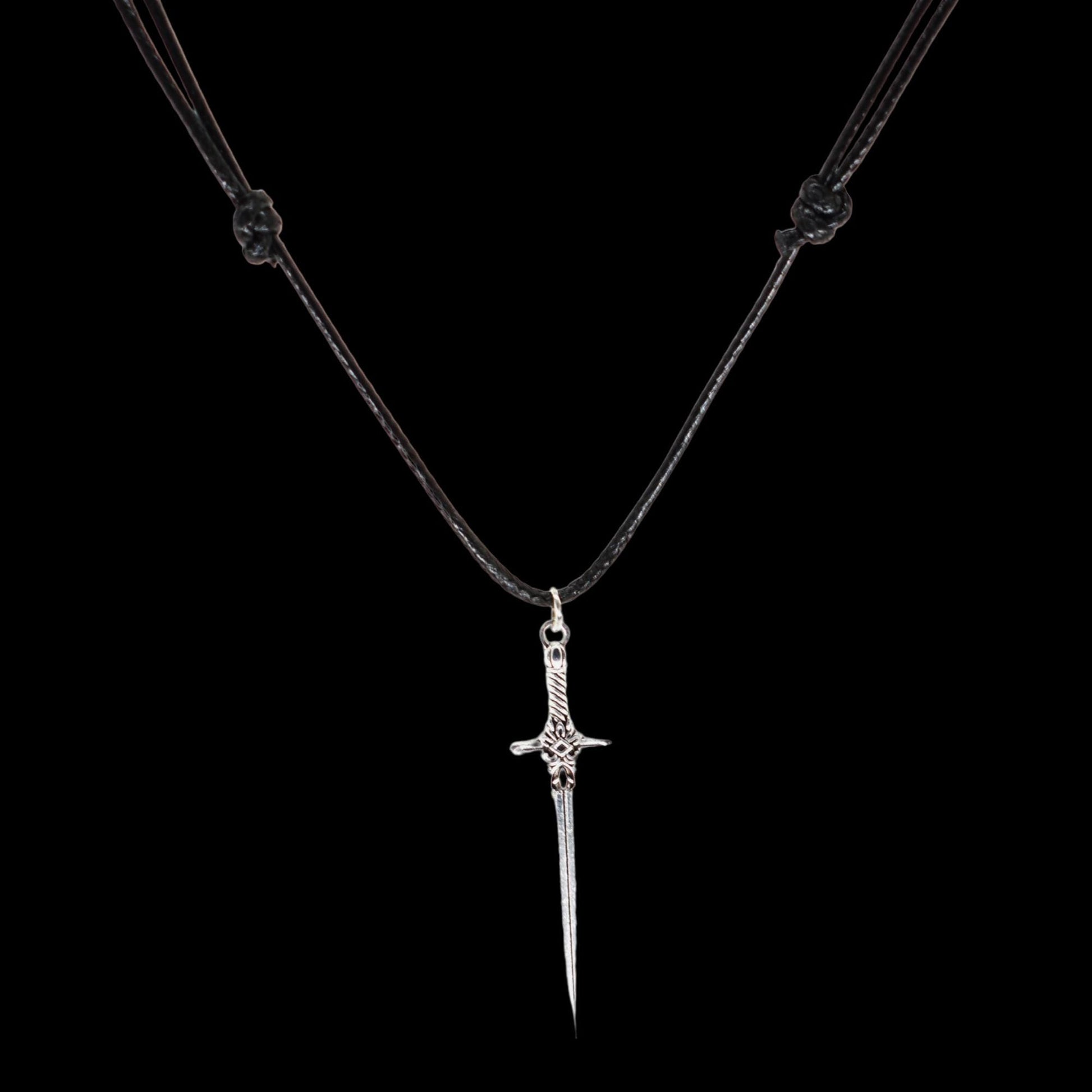 Sword Medieval Fantasy Black Cord Necklace