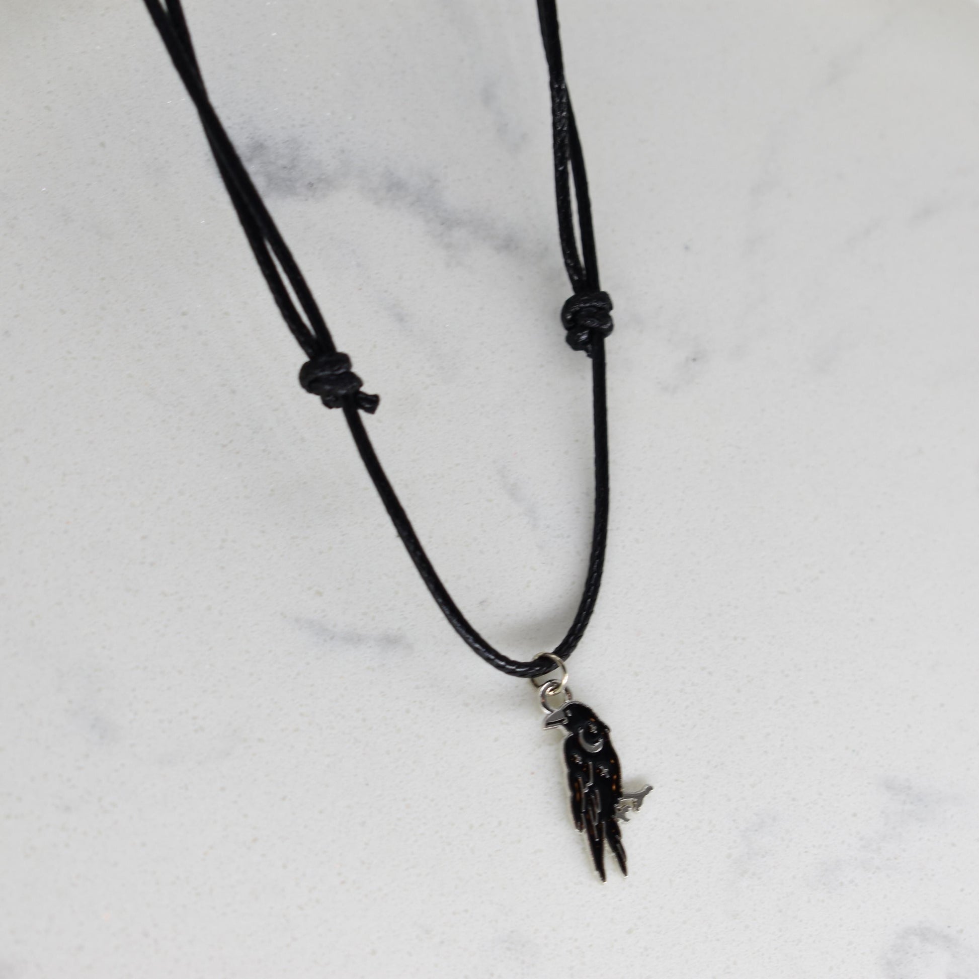 Crow Raven Enamel Black Cord Necklace