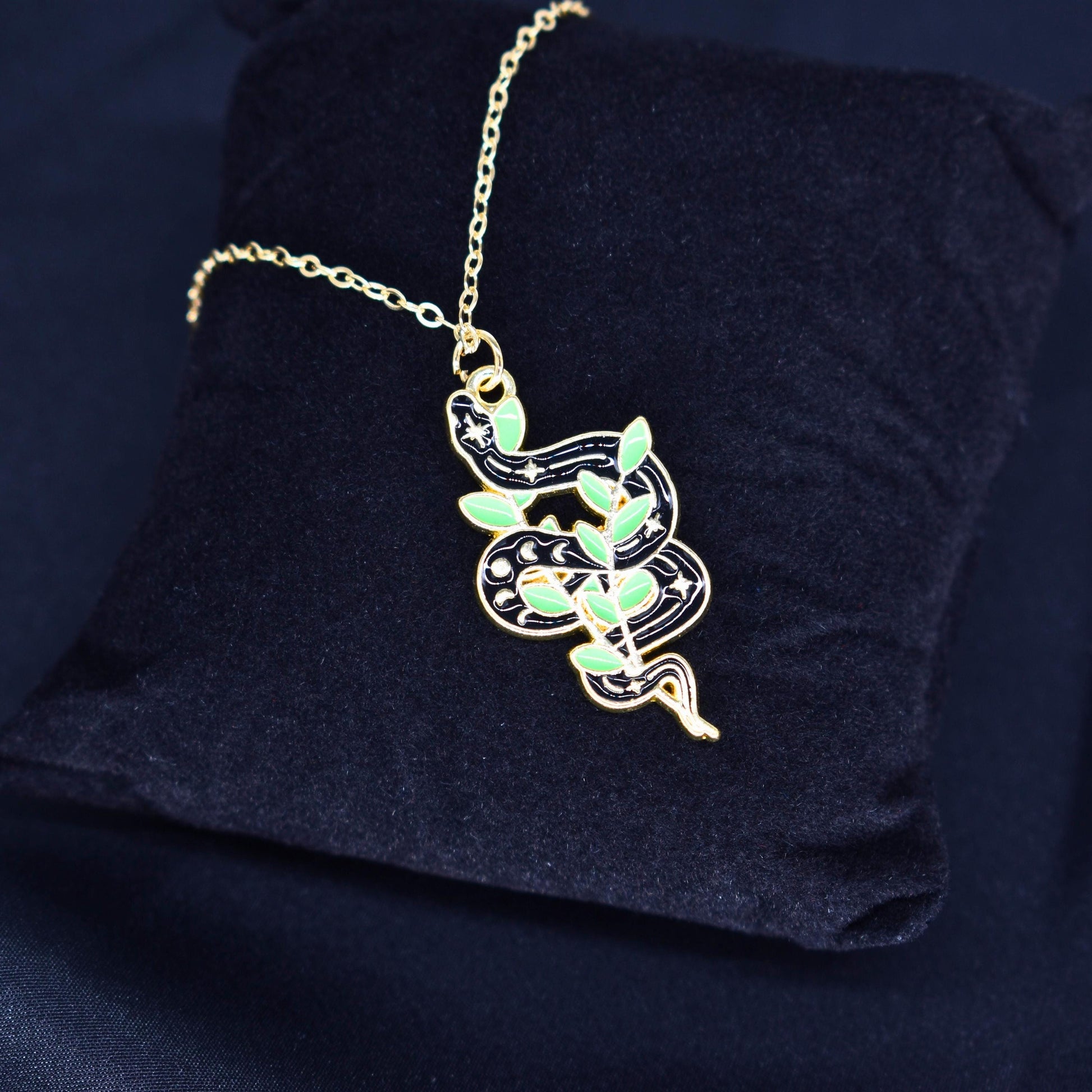 Bohemian Snake and Leaf Boho Gold Chain Necklace