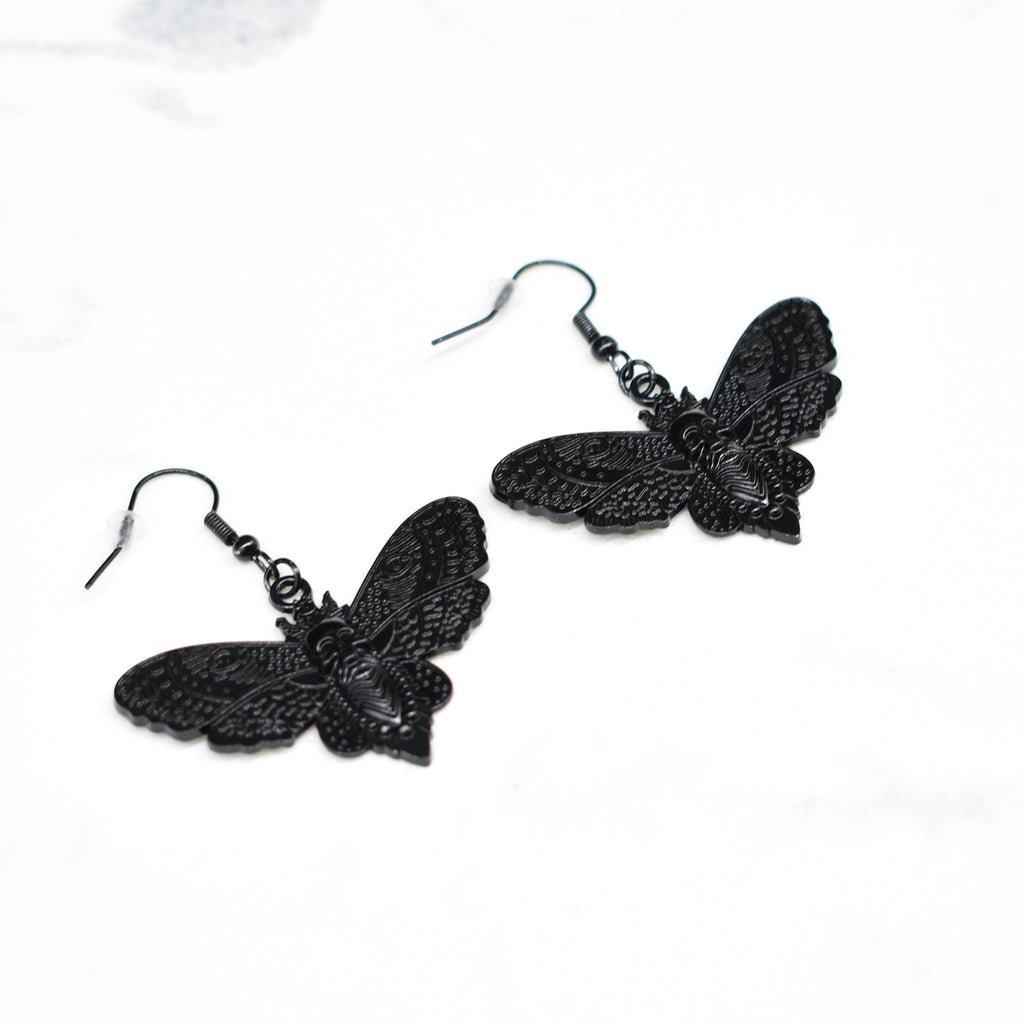 Skull Moth Black Hook Earrings