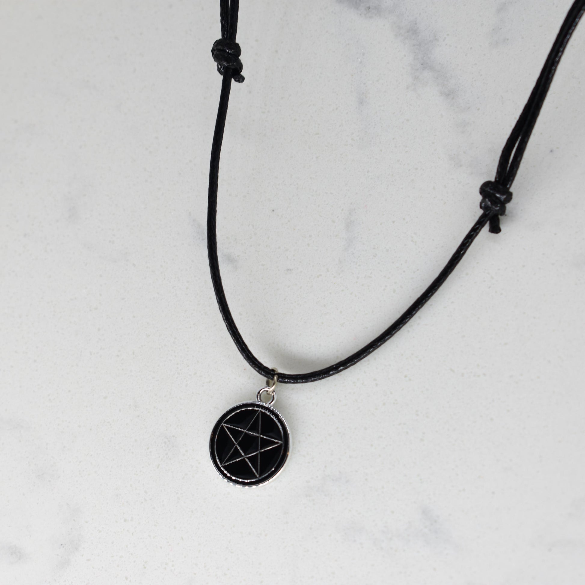 Pentagram Enamel Black Cord Necklace