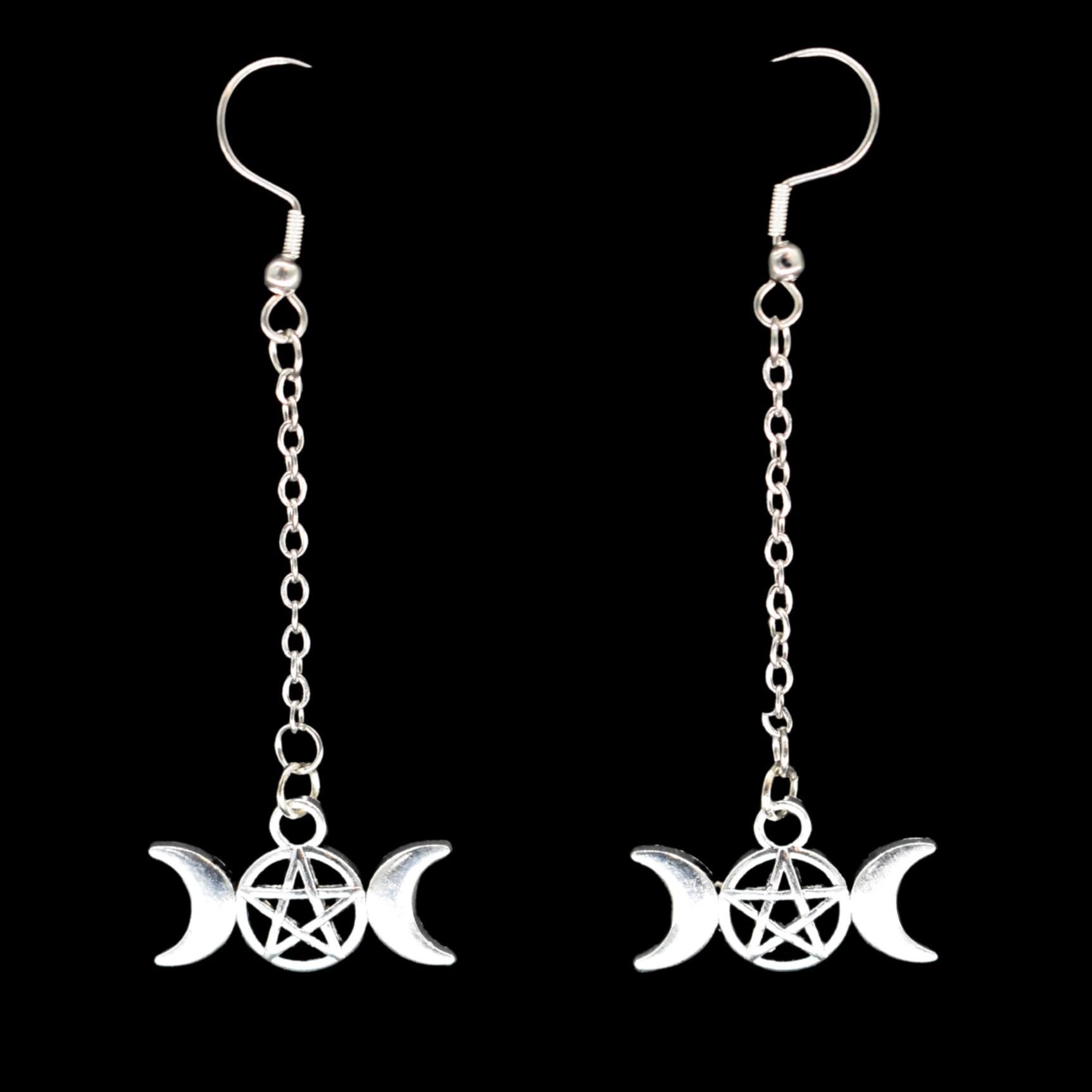 Moon Goddess Silver Hook Earring Set